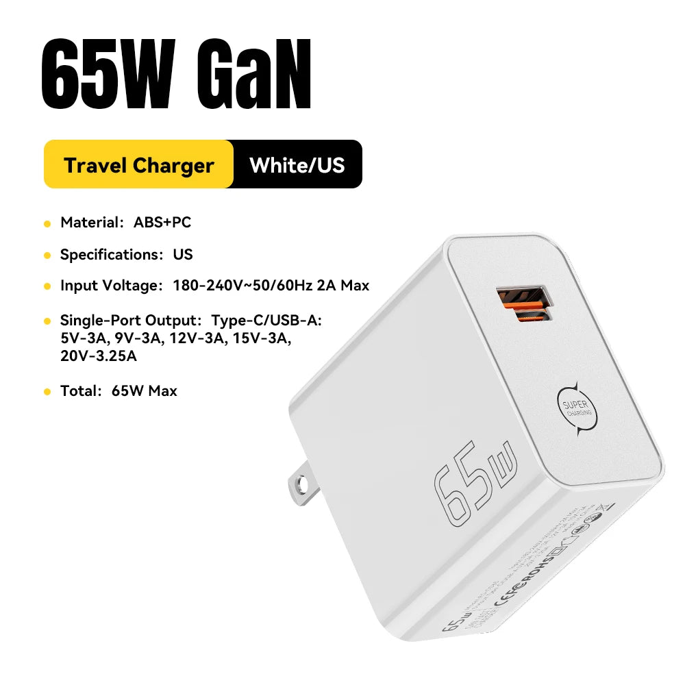 ESSAGER 65W GaN Charger PD3.0 PPS QC4.0 Fully Compatible for iPhone 17 16 Samsung S26 MacBook Air Huawei Laptop PD Fast Charger