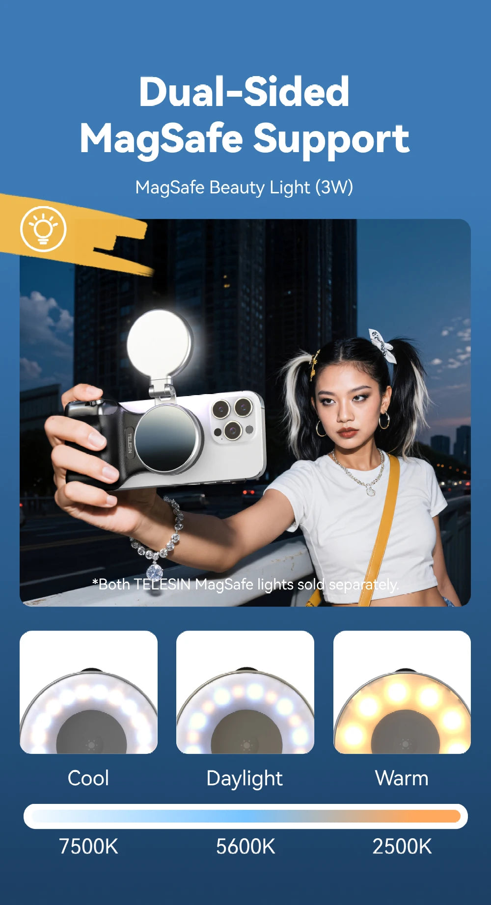 TELESIN Magnetic Phone Camera Shutter Grip and Fill Light Set Shooting Aid Remote Control Handle for Iphone HUAWEI SAMSUNG Phone
