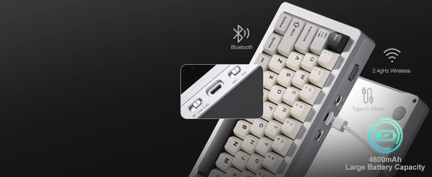 YUNZII AL71 Aluminum Mechanical Gaming Keyboard, Hot Swappable Gasket Custom RGB Wireless Keyboard, 71 Key Full CNC Study Keeb
