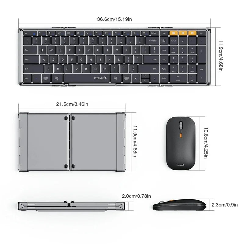 ProtoArc Foldable Keyboard and Mouse, XKM01 Combo for Business Travel 2.4G+Dual Bluetooth Portable  for Laptop iPads Tablets - WinSupport Tech
