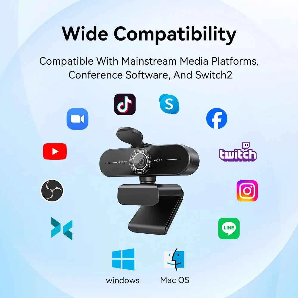 4K Ultra HD Webcam 1080P 60fps Web Camera EMEET C60E Autofocus USB Computer Camera for Live Streaming/ Video Call/ Conference