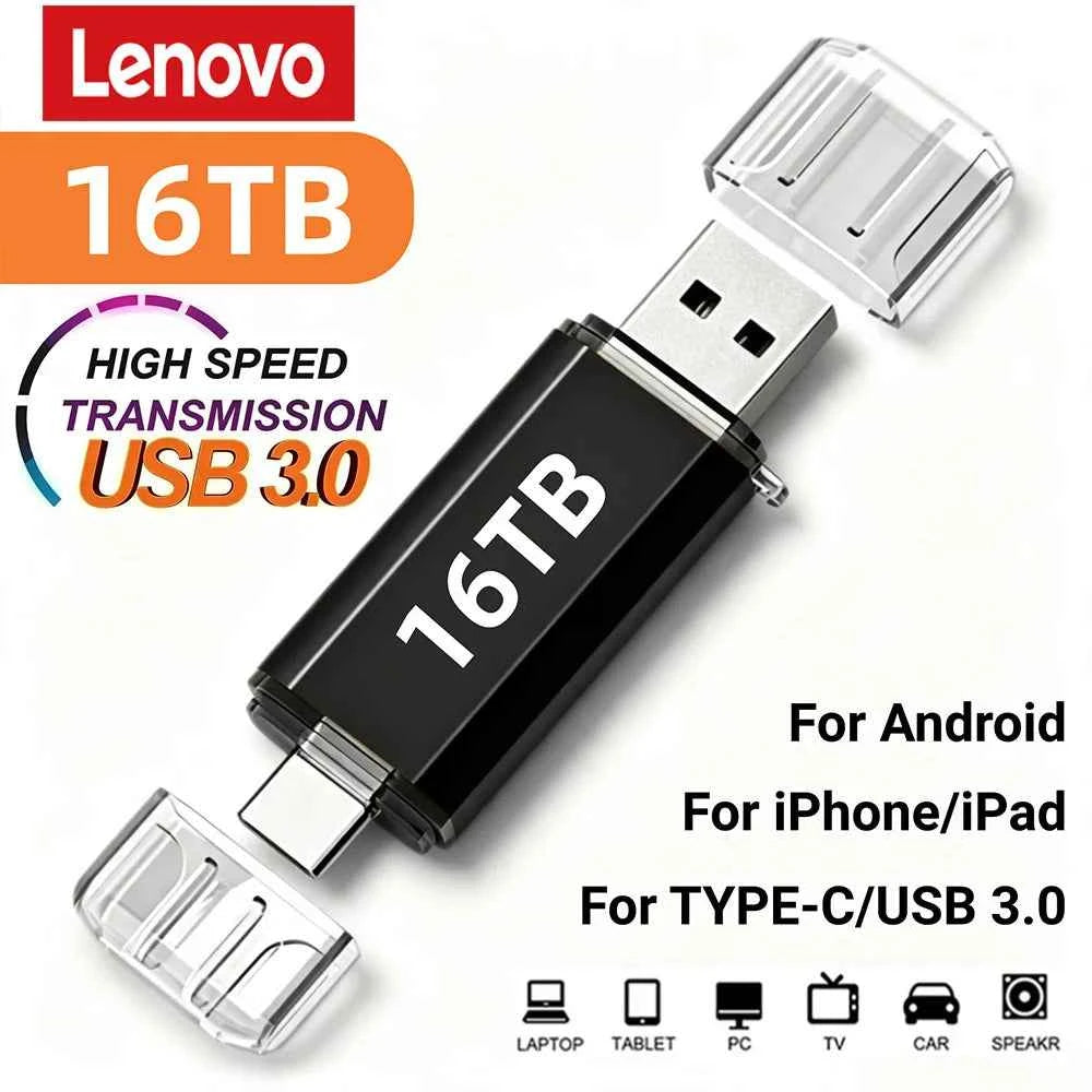 Lenovo 16TB 2 In 1 OTG USB Flash Drive 3.0 Type C 8TB 2TB Pendrive For iPhone Samsung Huawei Xiaomi Android Laptop Memory Stick