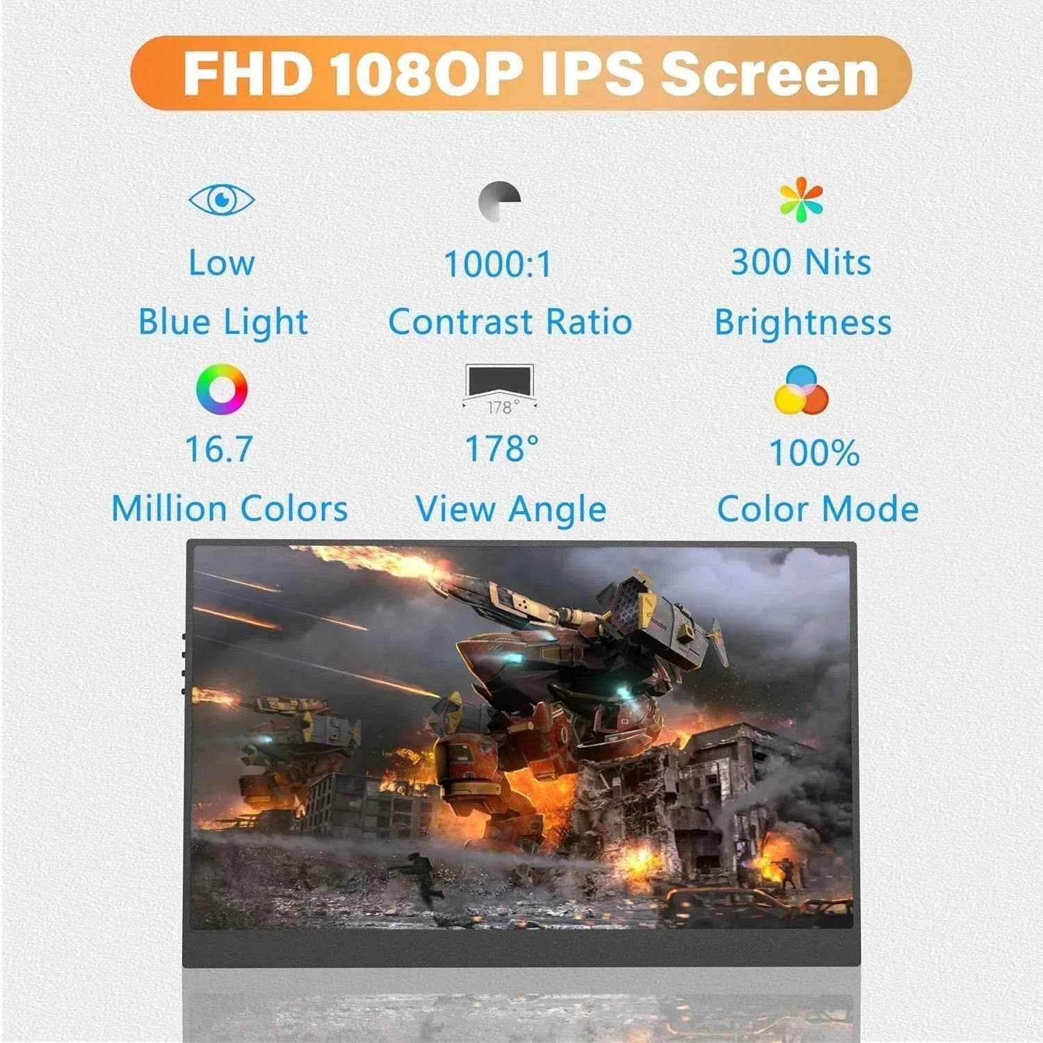 New 15.6 Inch Portable Monitor IPS HDR FHD 1080P USB-C Plug & Play Ultra Slim External Screen  for Laptop Phone Xbox PS4 PS5