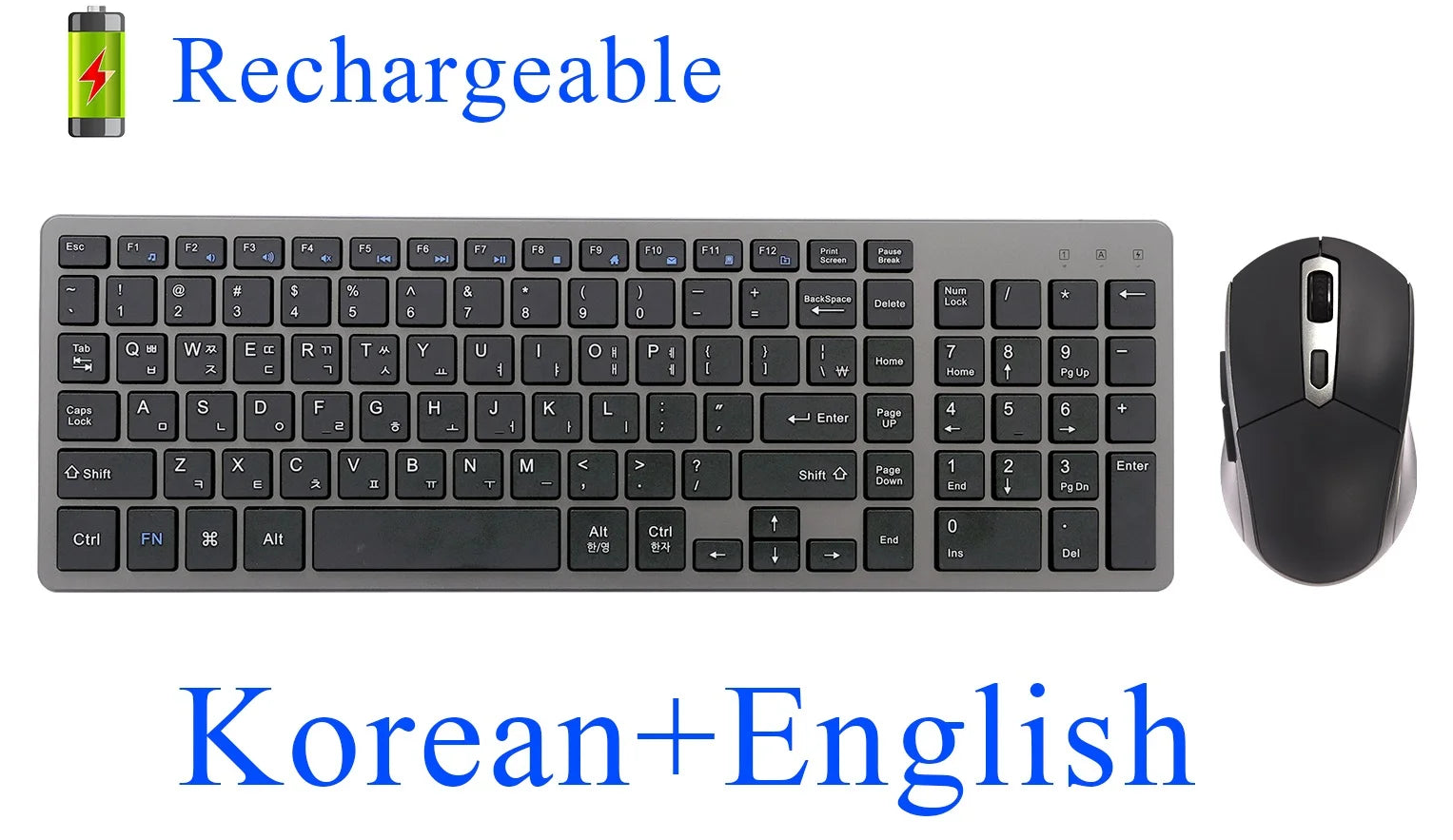 Wireless Keyboard and Mouse Combo Rechargeable Russian Korean English Keycap Slim Computer Keyboard & Silent Mouse Set