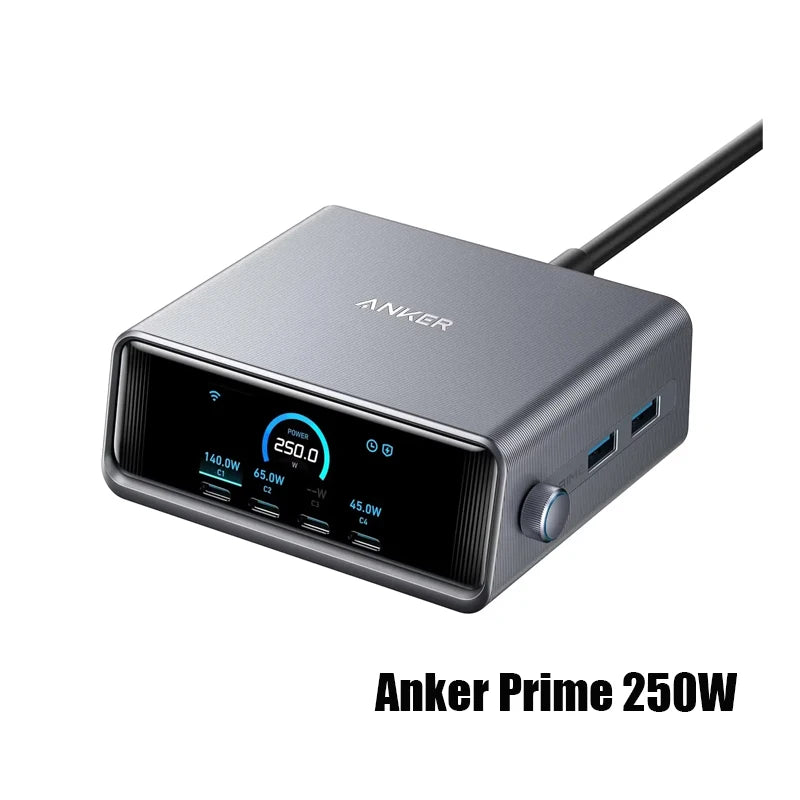 Anker Prime 250W 200W 100W GaN Prime USB C Charging Station Ultra-Fast 6-Port 2.26