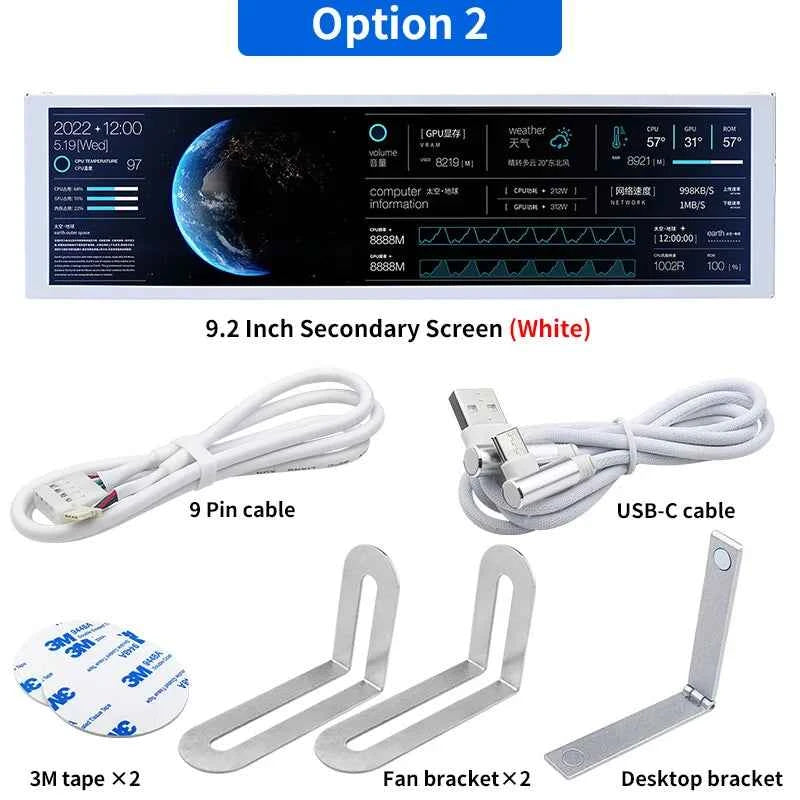 TURZX 9.2 Inch IPS USB Secondary Screen 1920x462, Smart Screen, No Need AIDA64, Type-C PH Interface CPU GPU RAM Computer Monitor
