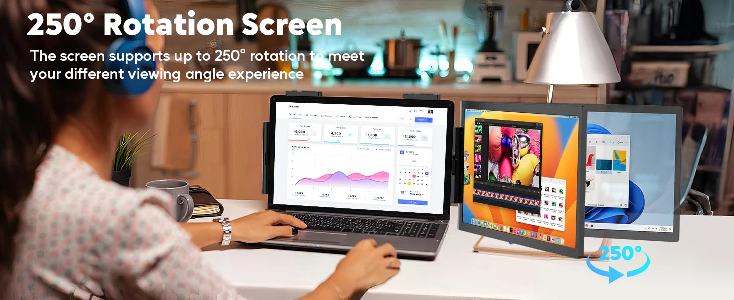 Amoudo Portable Monitor 14 Inch FHD 1080P IPS Screen Laptop Monitor Extension Dual Screen for Laptop Windows Mac Android