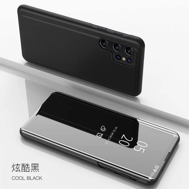 For Samsung Galaxy S24 Ultra 5G Case View Mirror Flip Stand Phone Case For Samsung S24 + Plus S 24 Ultra Shockproof Back Cover
