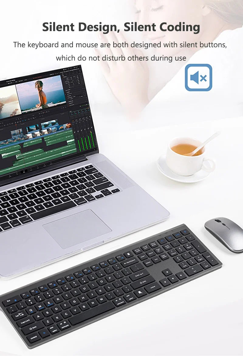 Bluetooth 5.0 & 2.4G Wireless Keyboard and Mouse Combo Multimedia Keyboard Mouse Set for iPad Macbook Android Laptop PC TV