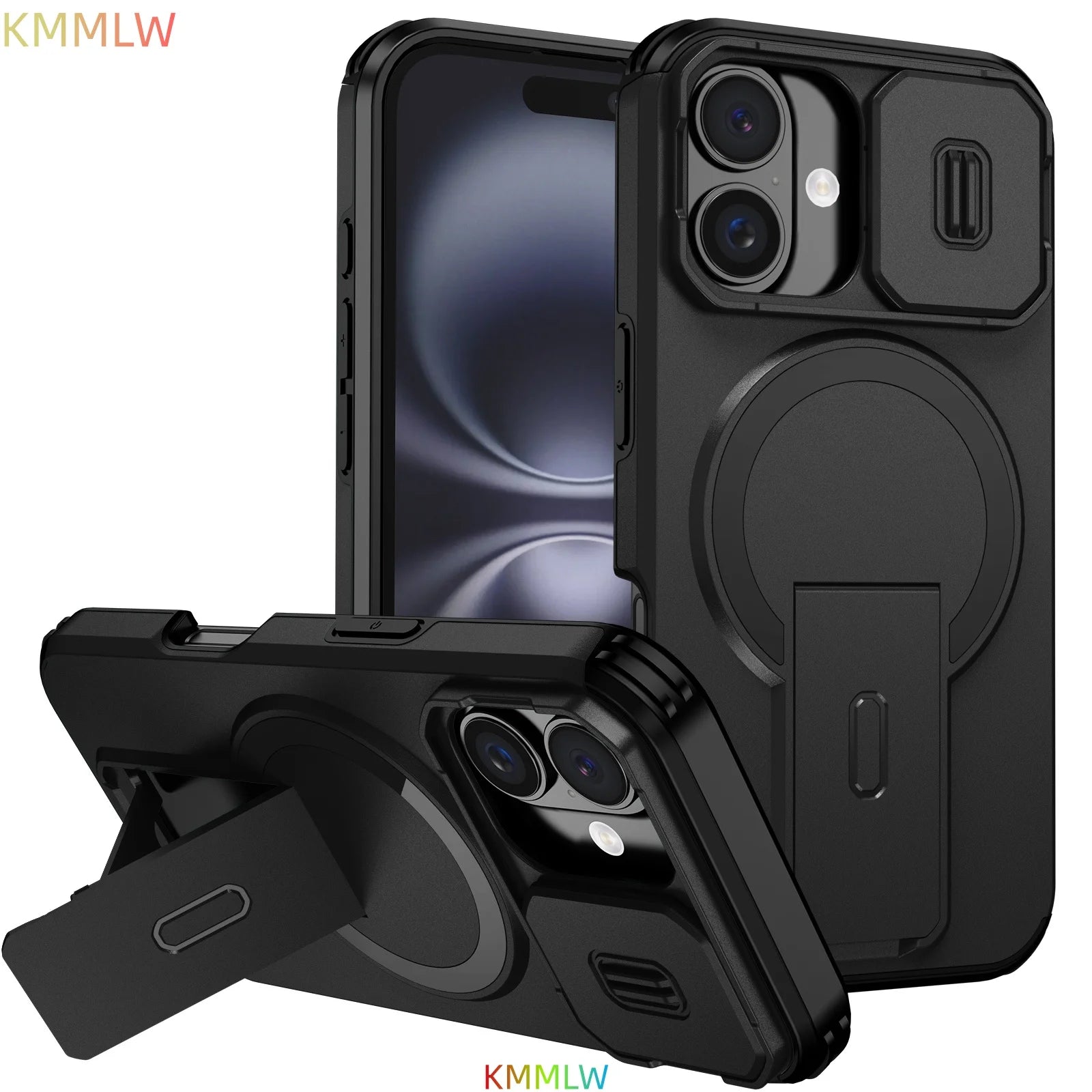 Lens Protect Camera Phone Case for iPhone 16 15 14 13 12 11 Pro Max Plus 16e Magnetic Kickstand Cover