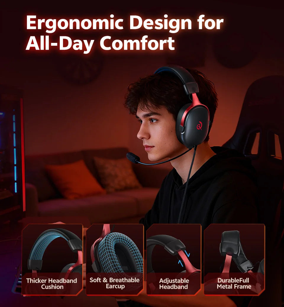 QCY VN200 Pro Wired Gaming Headset With Mic 40mm Driver 7.1 Surround Over Ear Headphones For PC PS4 PS5 Gamer Headphones