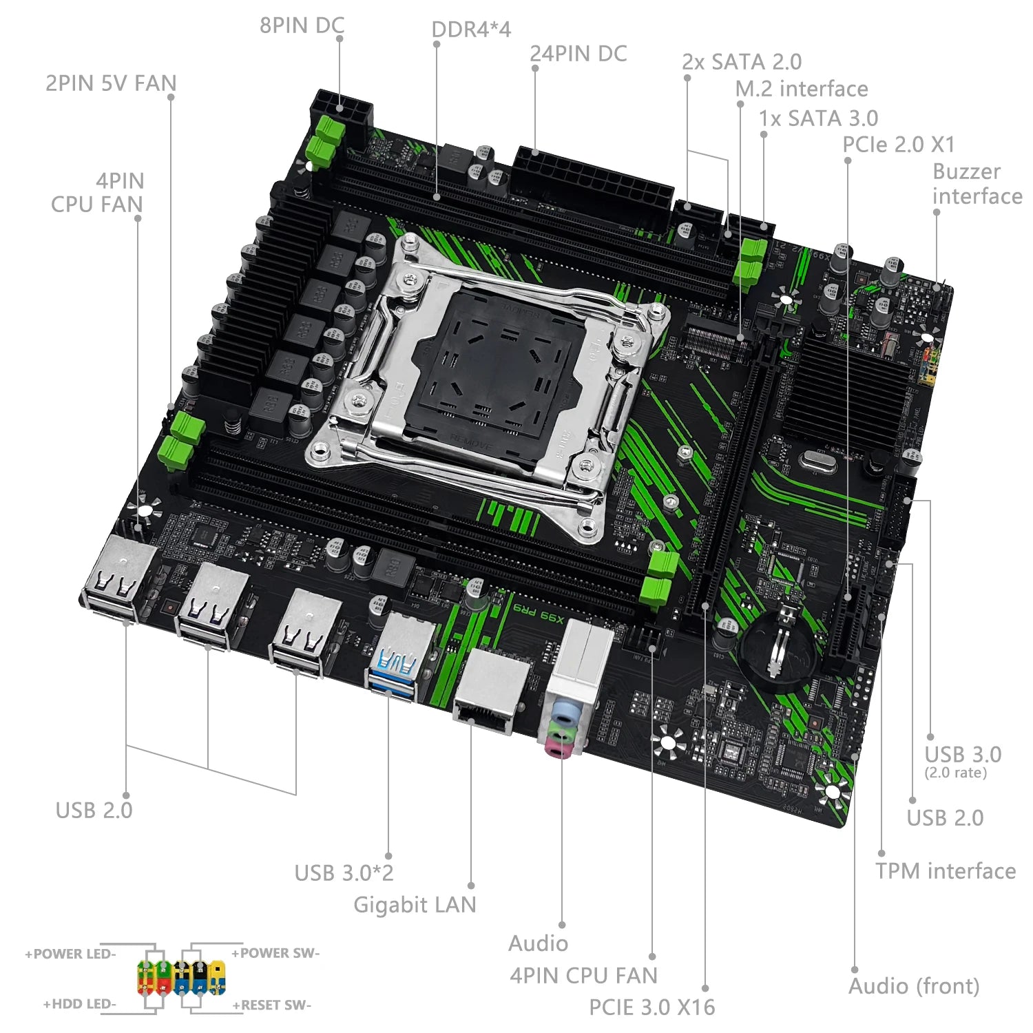 MACHINIST X99 Motherboard X99 PR9 Support TPM2.0 LGA 2011-3 Intel Xeon E5 V3&V4 CPU DDR4 RAM SATA/NVME M.2 Slot USB3.0