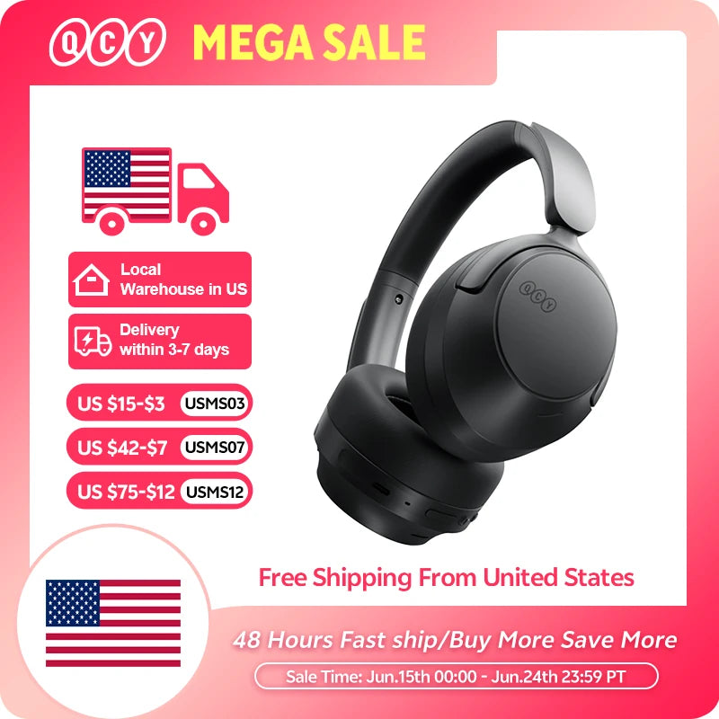 QCY H3S Over Ear Headphone Hi-Res LDAC Spatial Sound Headset H3S -56dB Adaptive ANC Wireless Earphone Bluetooth 6.0 102Hrs
