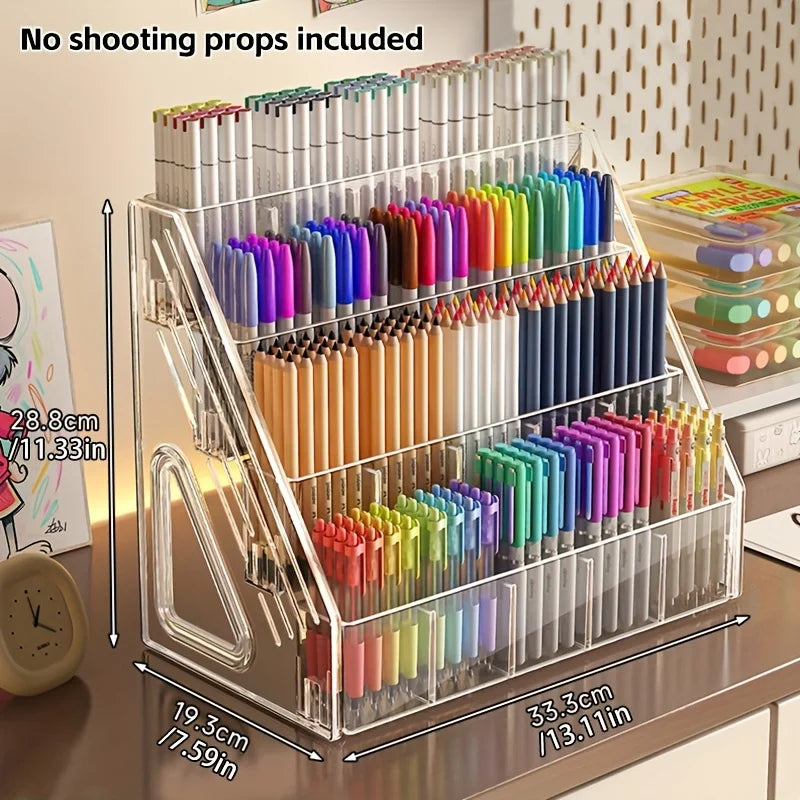 1Pc Pen Holder Organizer, Large Capacity Acrylic Storage Rack, Paintbrush Compartment Organizer, Suitable for Paintbrushes, Pencils, Markers, Suitable for Home, Office, School, Durable Design, Essential for Office Supplies an