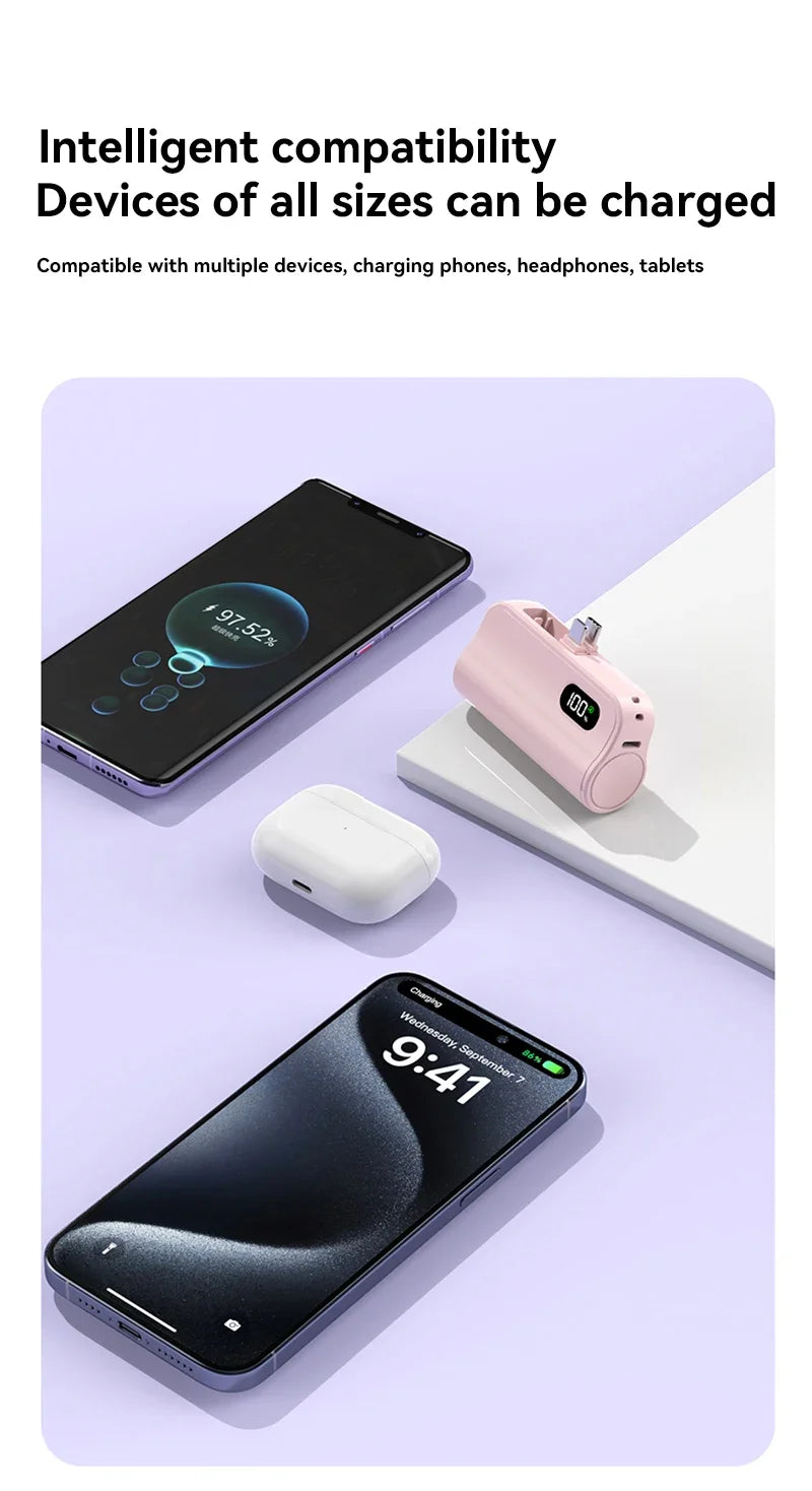 50000mAh Mini Capsule High Capacity Power Bank Portable Wireless Fast Charging External Battery for iPhone Xiaomi Huawei Samsung