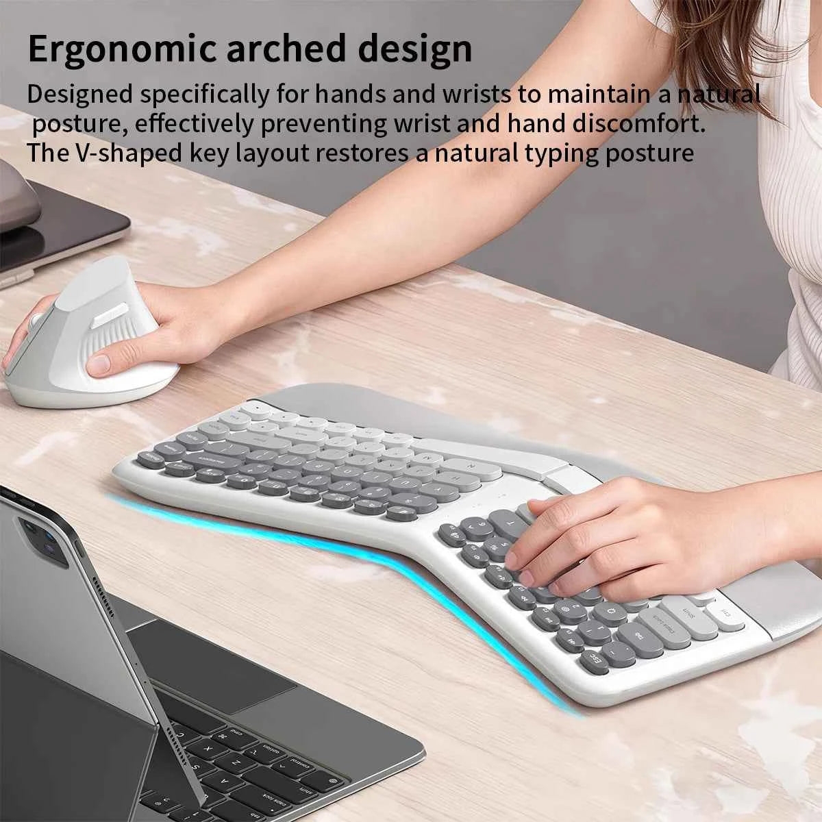 MOFii Ergonomic Keyboard and Mouse Combo, Cream Gradient, 2.4G Wireless, Wrist Fatigue Relief, Compact Tenkeyless, US QWERTY Lay