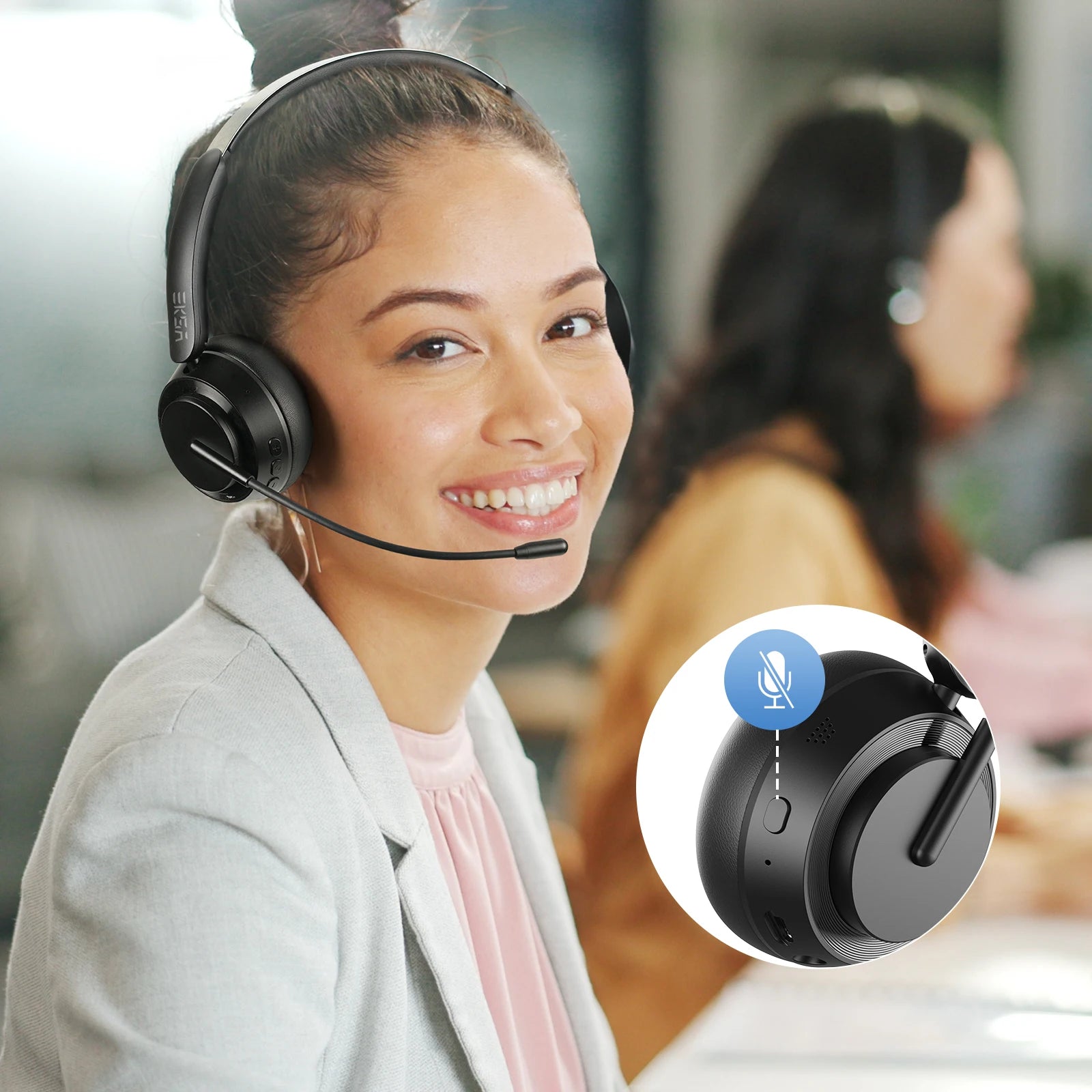 EKSA H35 Bluetooth 5.4 Headset for Office, Ultra-light Foldable Wireless Headphones with ENC Noise Cancelling Microphone