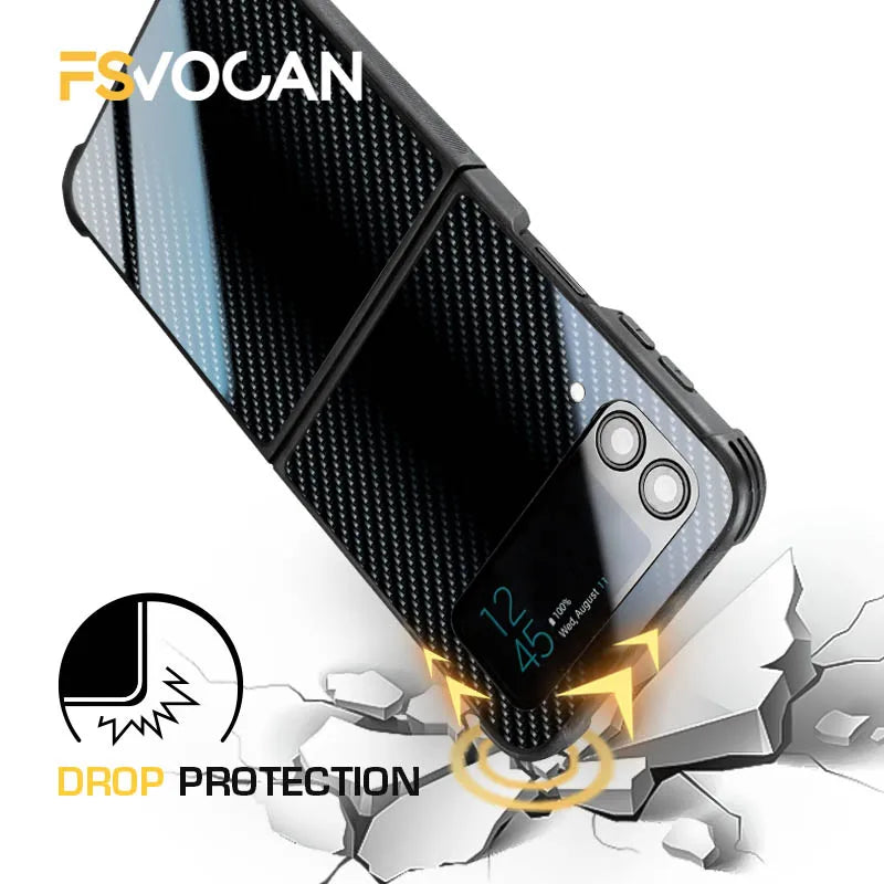 Carbon Fiber Pattern Case For Samsung Galaxy Z Flip4 Z Flip 7 6 5 3 5G 3 4 Drop Tested Protection Colorful Phone Cover Glossy