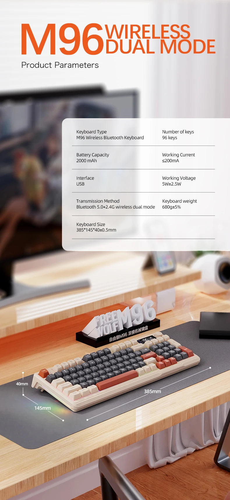 M96 Screen Wireless Keyboard Mouse Kit ZIYOULANG Bluetooth Keyboard With Mouse Gaming,Electronic Screen, Multi-Device Connection