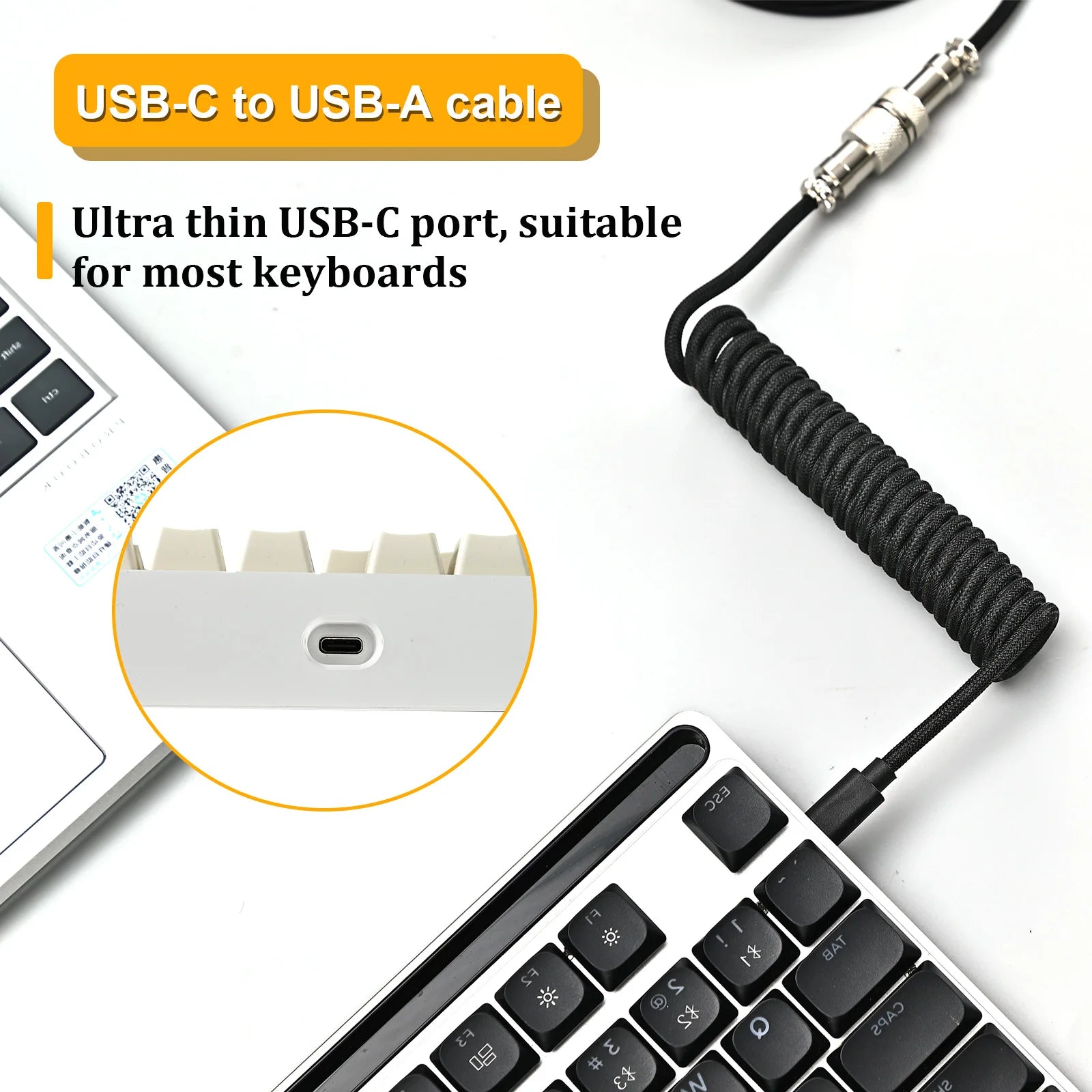USB Type C Mechanical Keyboard Coiled Cable Hardware Linker Usb GX16 Aviation Mechanical Cable Spiral Gaming Usb Keyboard Cable
