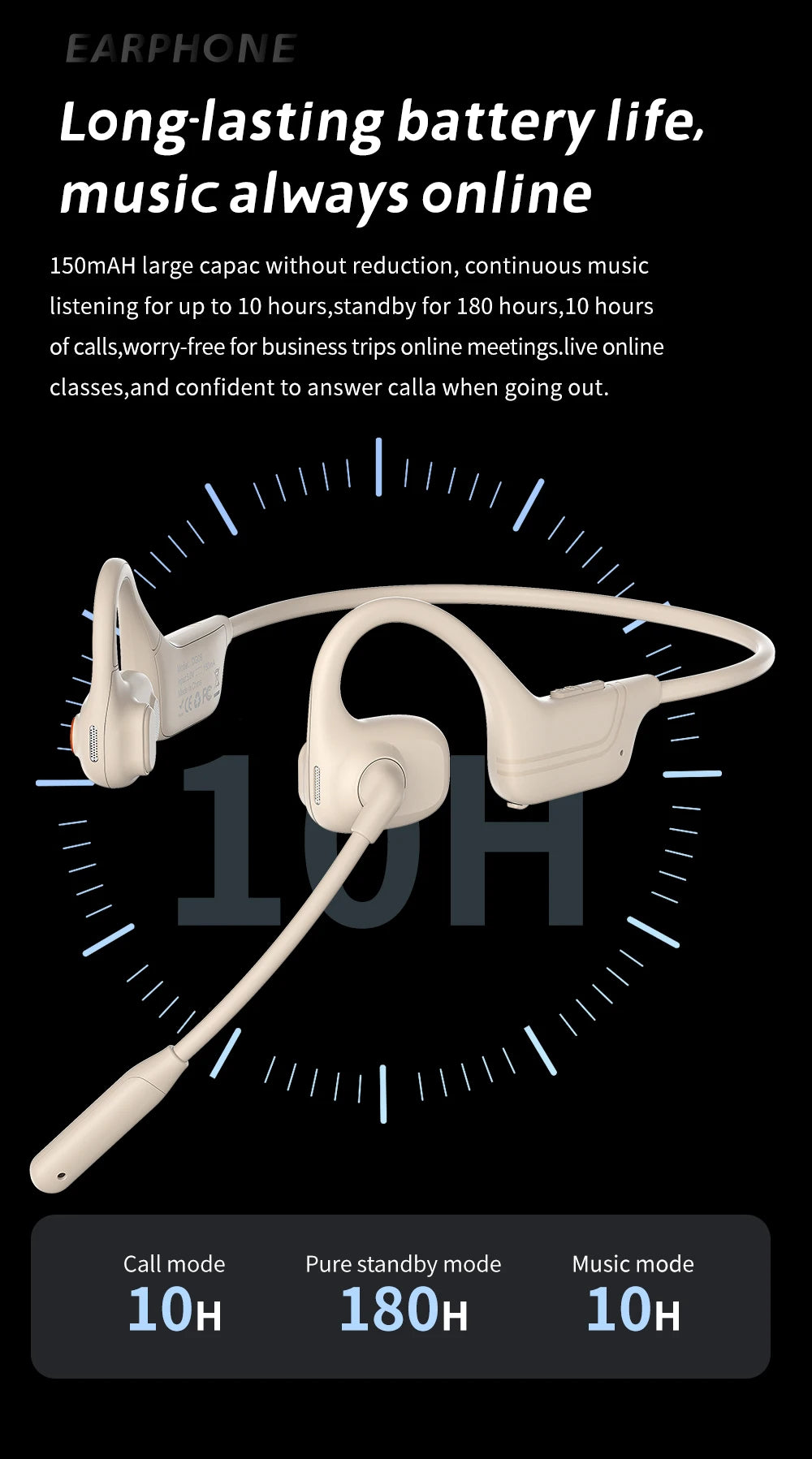 Professional air conduction HIFI sound quality wireless noise reduction Bluetooth headset with microphone suitable for work meet