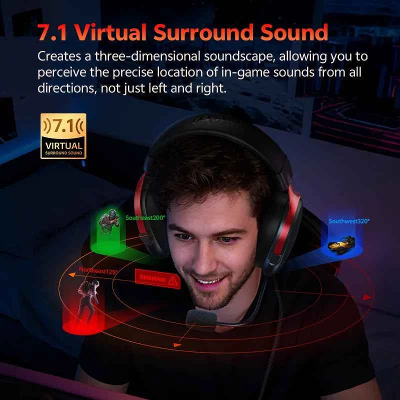 QCY VN200 Pro Wired Gaming Headset With Mic 40mm Driver 7.1 Surround Over Ear Headphones For PC PS4 PS5 Gamer Headphones