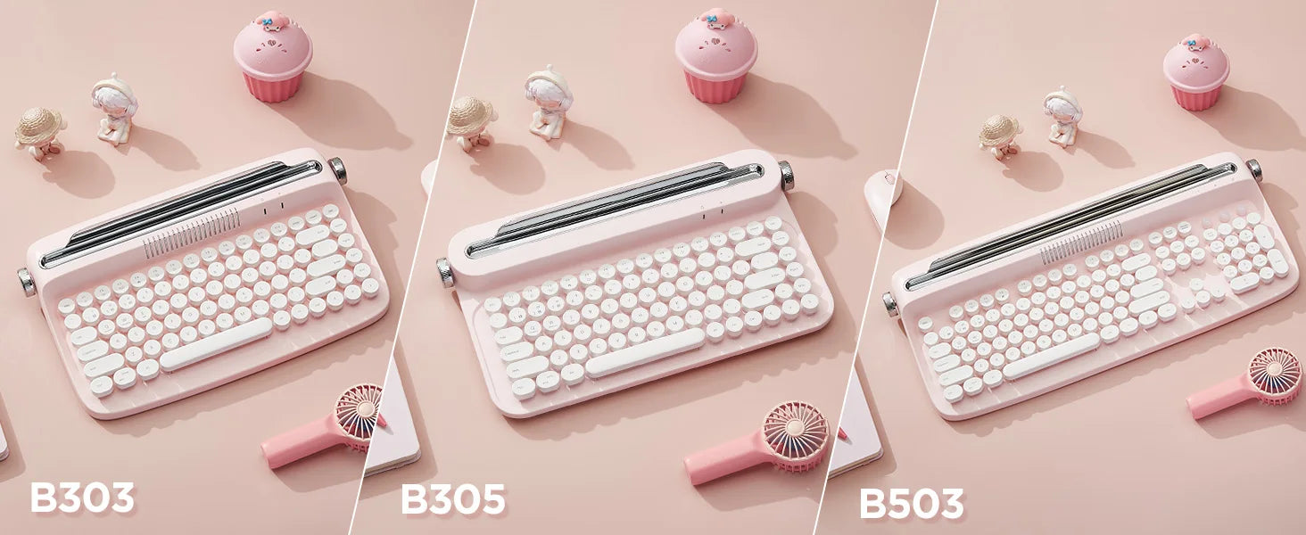 YUNZII ACTTO B305 Retro Typewriter Aesthetic Keyboard, 75% Compact Wireless Keyboard with Integrated Stand for Multi-Device