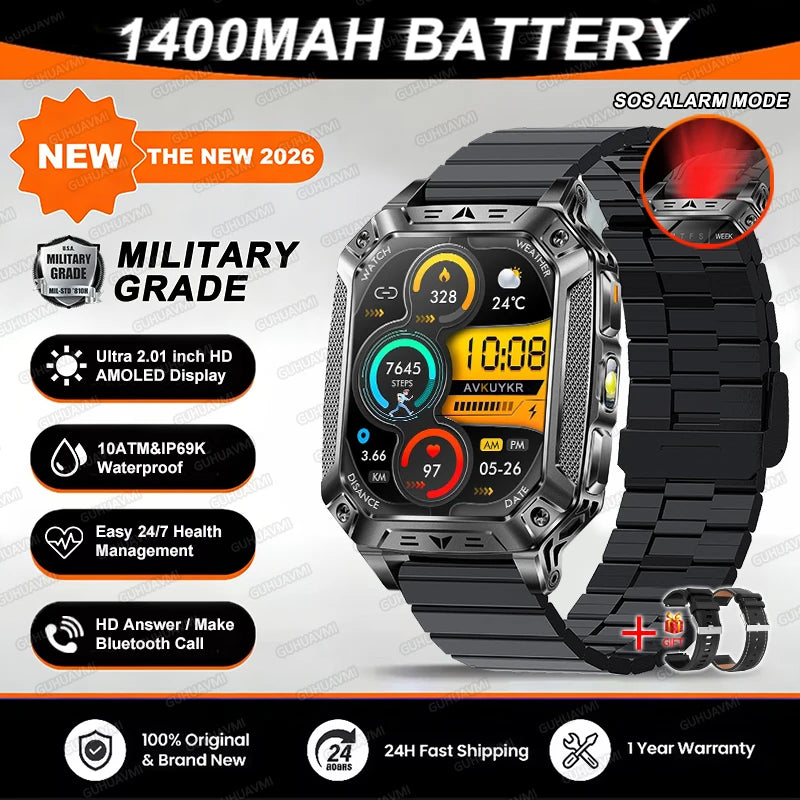 TANK Ultra 2026 1400mAh Military GPS Smart Watch Men 200Day Standby Rugged Tactical Watch 10ATM Diving SOS Satellite Alert Clock