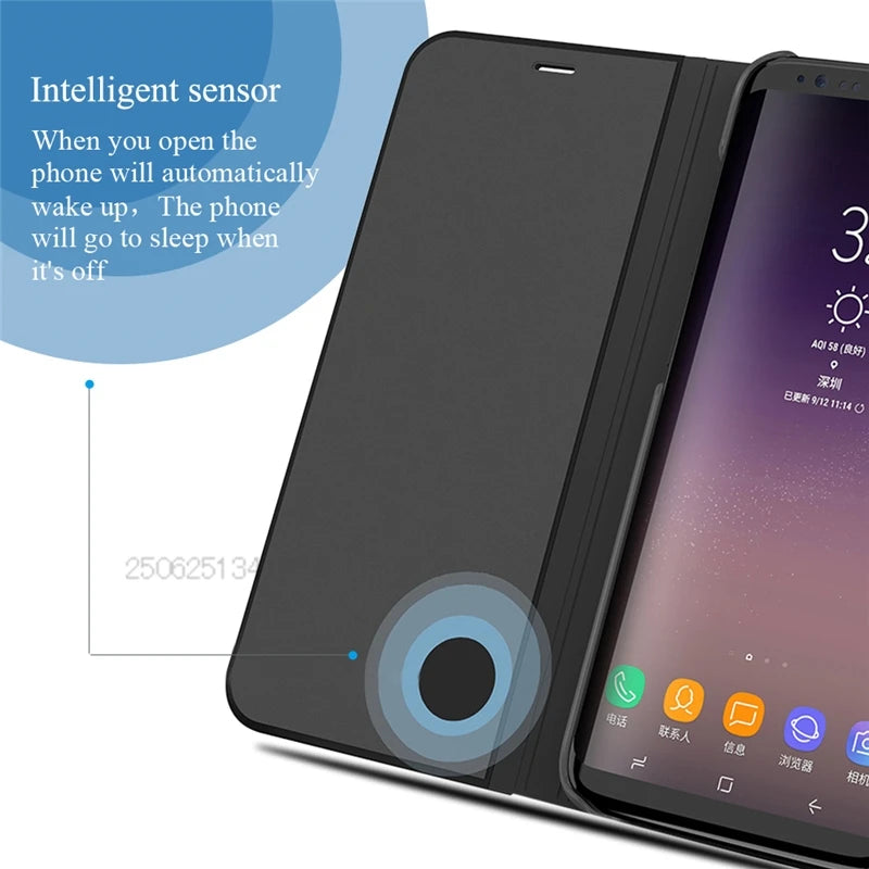 Luxury Smart Case For Samsung Galaxy S24 S23 S22 S21 Ultra S20 S10 S9 S8 Plus S23 FE 5G Mirror Leather Smart Flip Suppor Cover