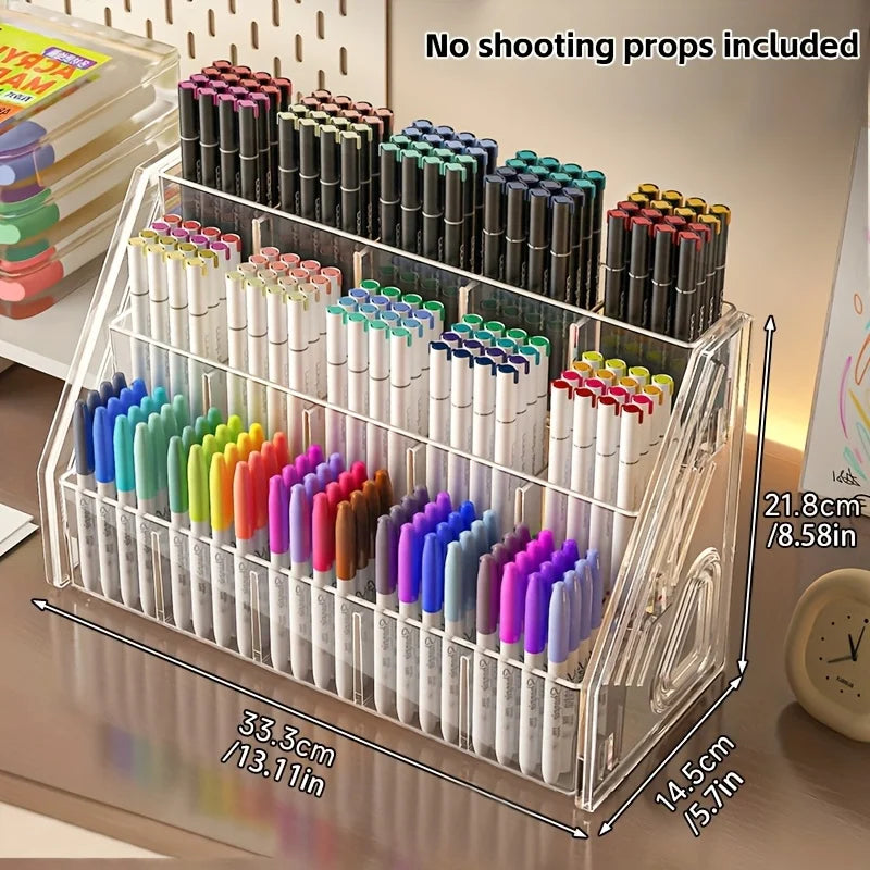 1Pc Pen Holder Organizer, Large Capacity Acrylic Storage Rack, Paintbrush Compartment Organizer, Suitable for Paintbrushes, Pencils, Markers, Suitable for Home, Office, School, Durable Design, Essential for Office Supplies an