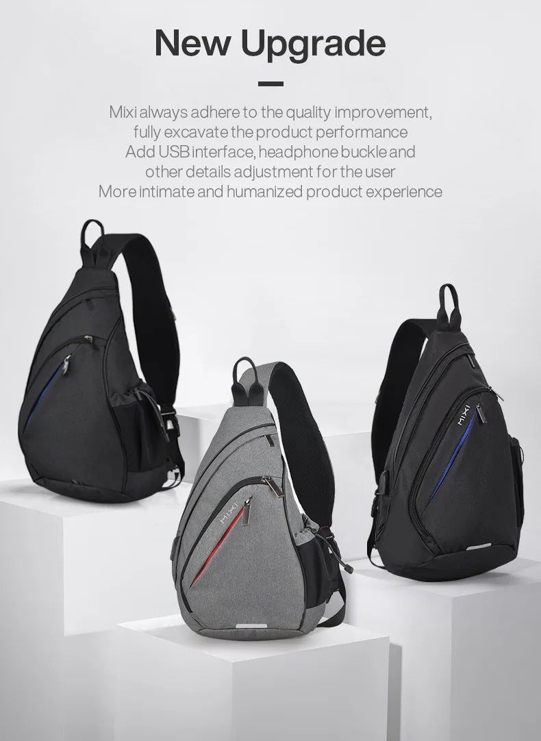 Mixi One Shoulder Backpack Crossbody Sling Bag – USB Charging Sports Travel Bag for Men & Women, Lightweight Cycling & School Backpack
