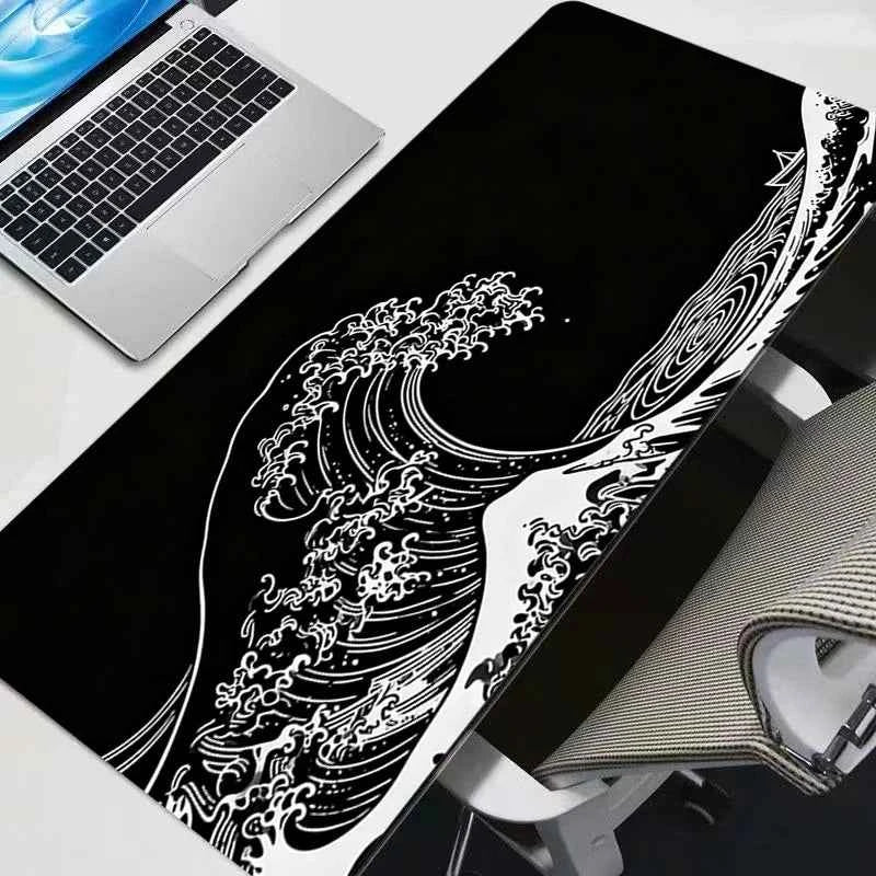 Japanese Black Waves Mouse pad Professional E-sports gamers speed pc Gaming Rubber keyboard notbook desk mat mousepad 800X300