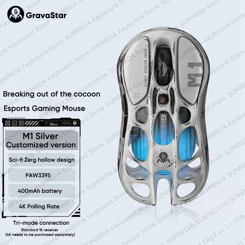 GravaStar M1 M2 Wireless Magnesium Alloy Gaming mouse PAW3395 4K 26000DPI bluetooth 2.4G wired Hollow design Gamer Mouse Gifts