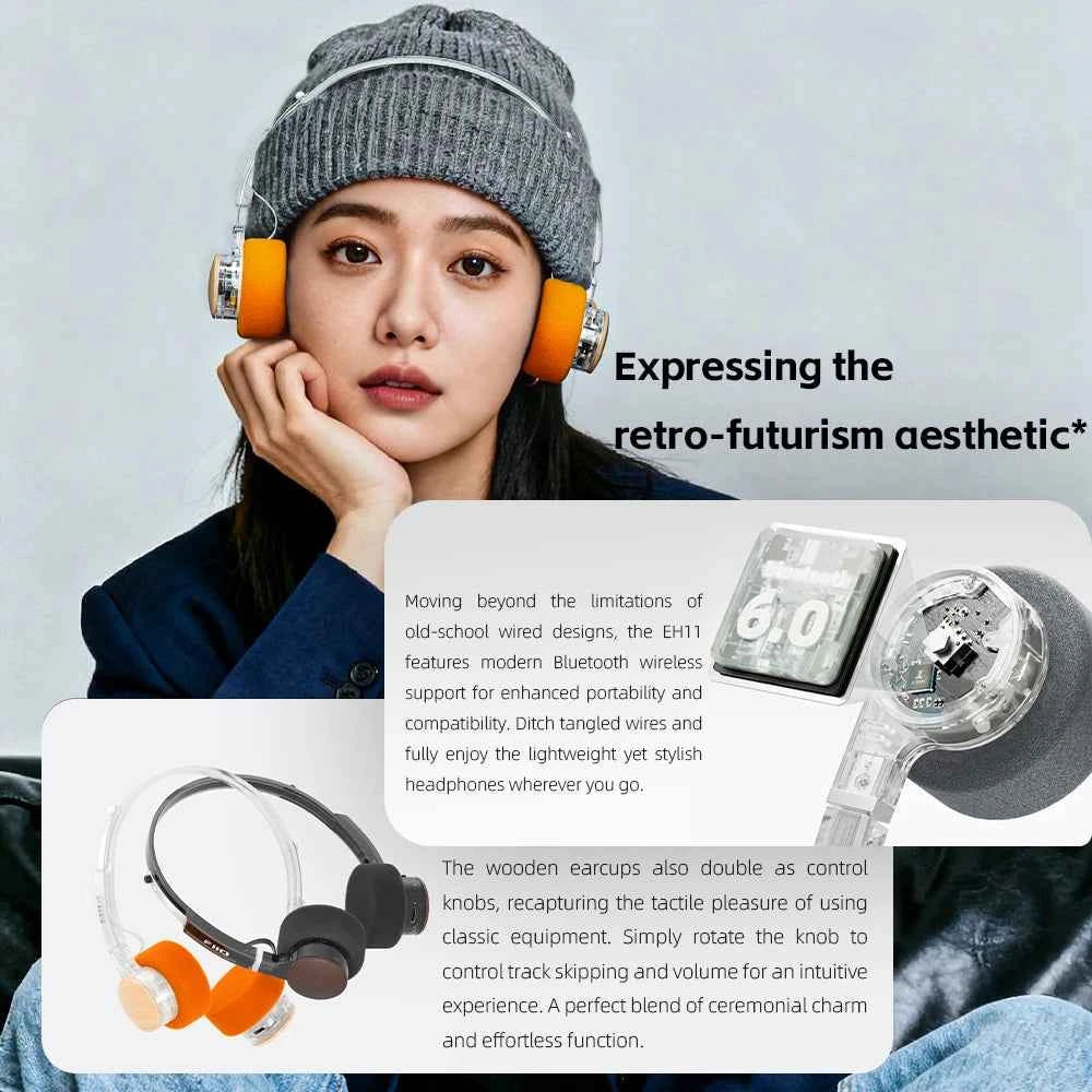 FIIO EH11 On-Ear Bluetooth Headphones, Powerful Bass & LDAC Hi-Res Audio, Lightweight Retro Design, 30H Battery, Dual Device & A