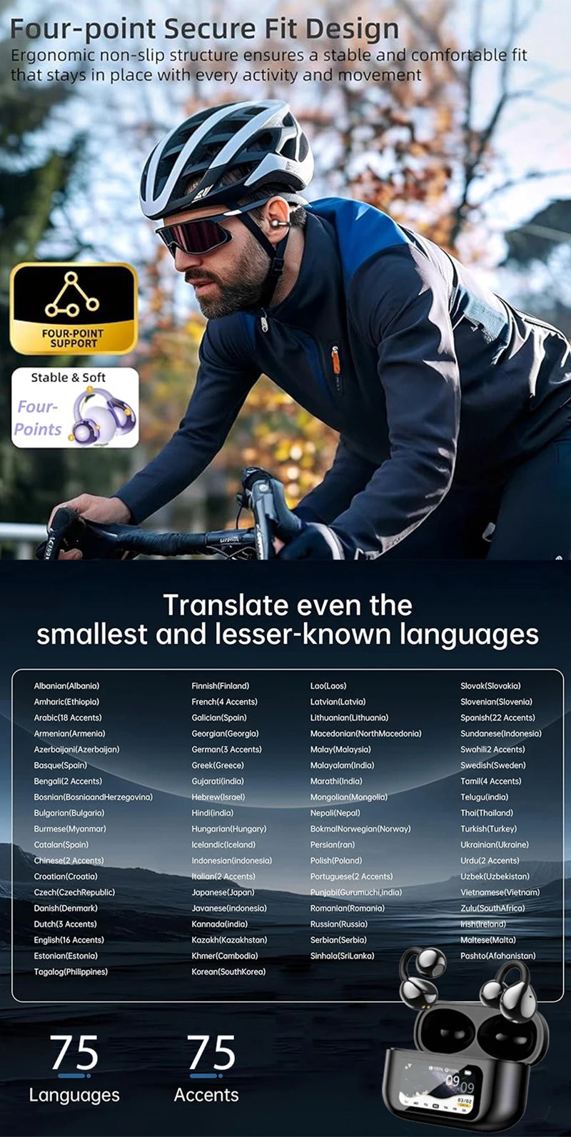 UYUXIO TWS AI Language Translator Earphone for iPhone Android with 144 Online Languages Real Time Translation Earbuds for Travel