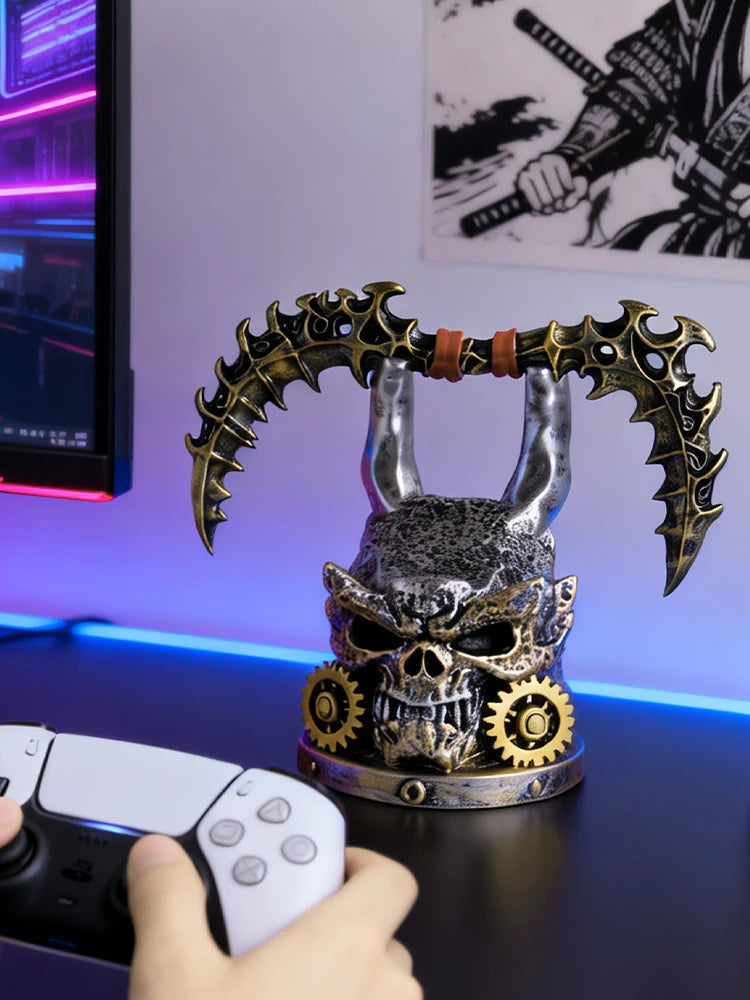 Gothic Skull Game Controller Stand Steampunk Resin Gamepad Holder Halloween Desktop Ornament Gaming Room Decor Gift for Gamers