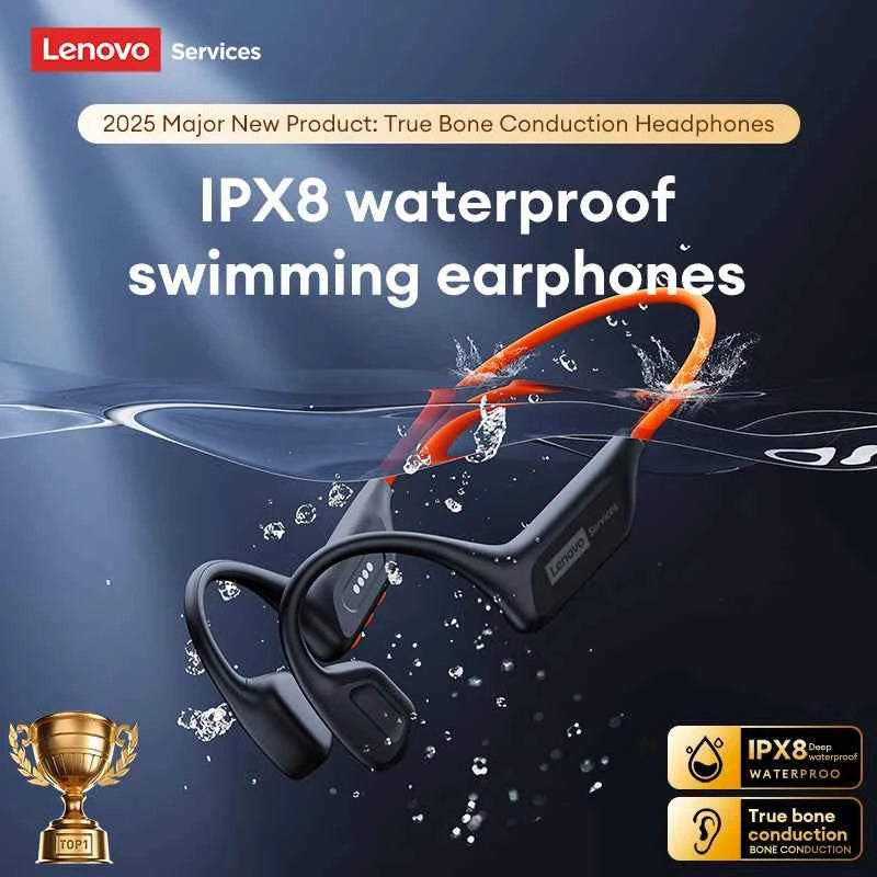 Lenovo S106 IPX8 Waterproof Bone Conduction Earphone Bluetooth 6.0 Headphone MP3 Built-in 32GB Memory Wireless Sport Headset Mic