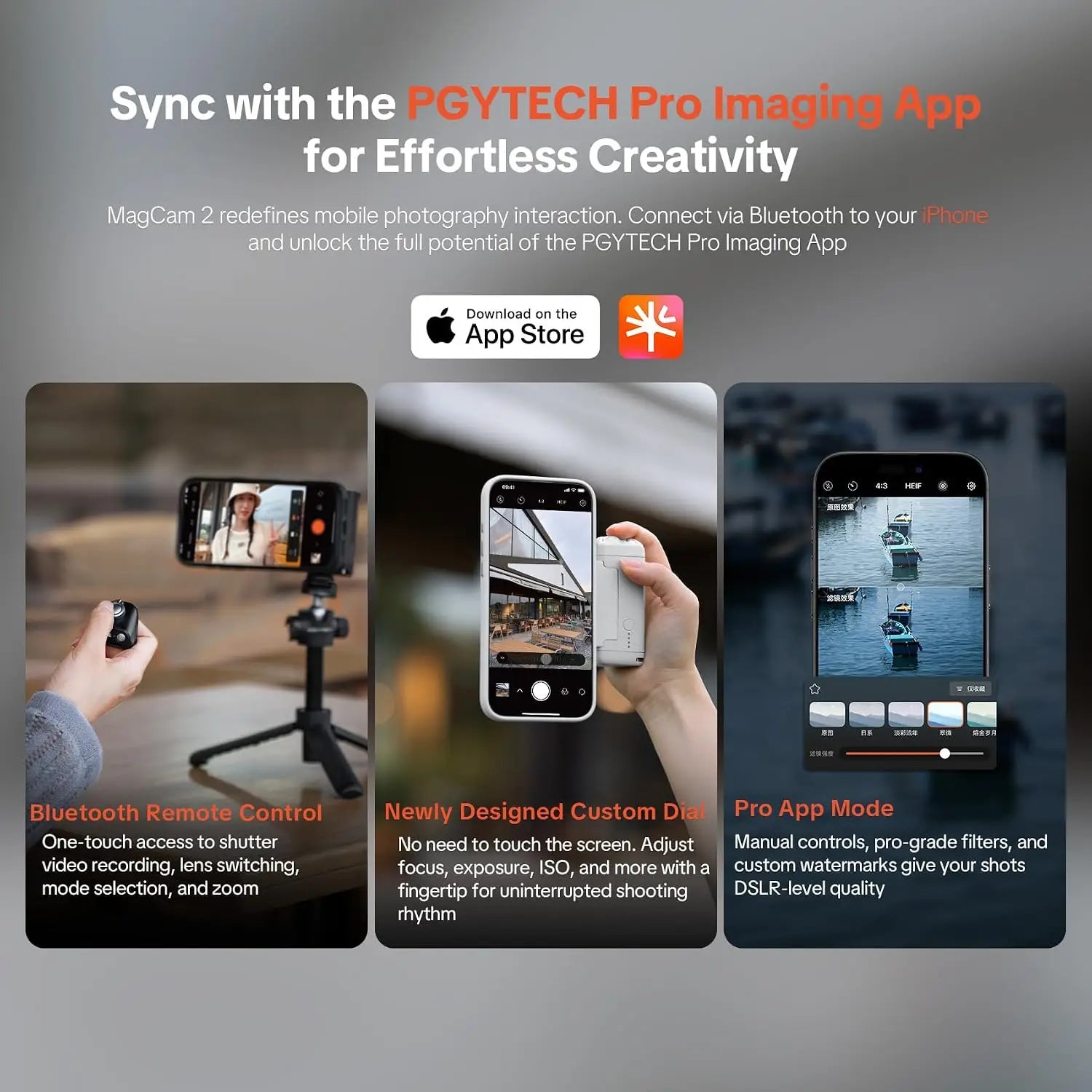 PGYTECH MagCam 2 Phone Grip 3-in-1Camera Phone Grip Modular Kit Bluetooth Remote