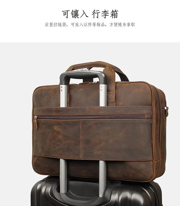 High Quality Genuine Leather Men Briefcase Business bag Crazy Horse Leather Large 17
