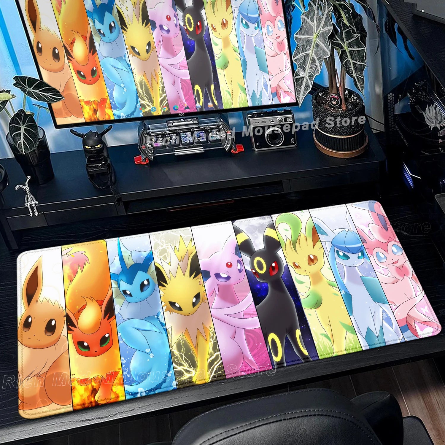 Game Card Pad Gaming Carpet Anime Keyboard Pad Pokemon Eevee Mousepad Gamer Mouse Pads Laptop Extended Desk Mat PC Cabinet Rug