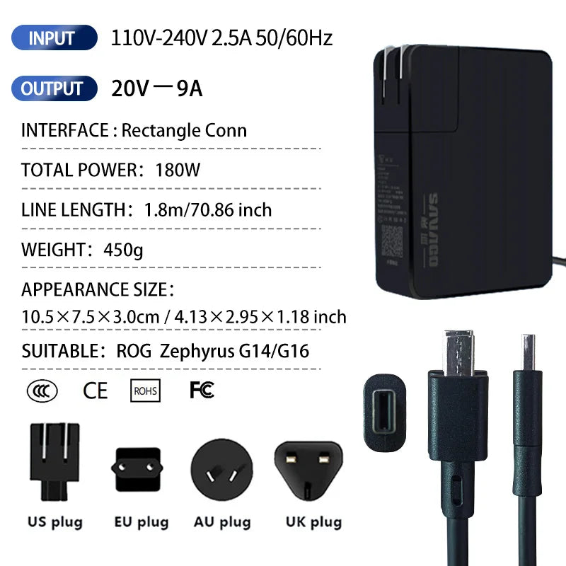 SAVAGO 20V10A 200W AC Adapter Laptop Power for ASUS ROG Zephyrus G14 2024 GA403 GaN Charger for Rog G16 2024 GU605