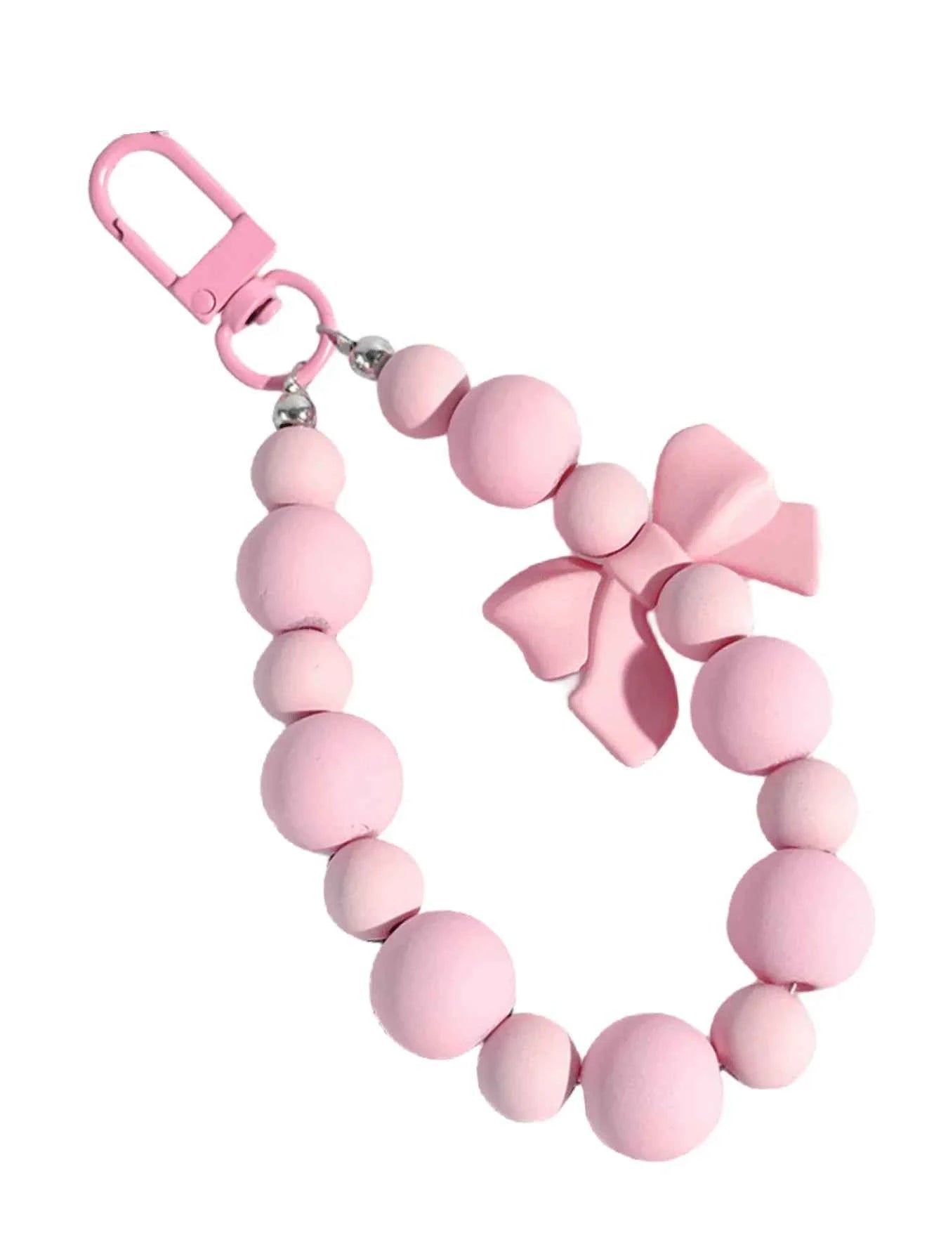 1pc Pink Pearl Bow Keychain Mobile Phone Chain Earphone Case Anti-Lost Strap Car Keychain Beaded Decoration Backpack Pendant Accessory Bag Accessories Gift Gift Accessories Decor For Teen Girls Women College Students Rookies