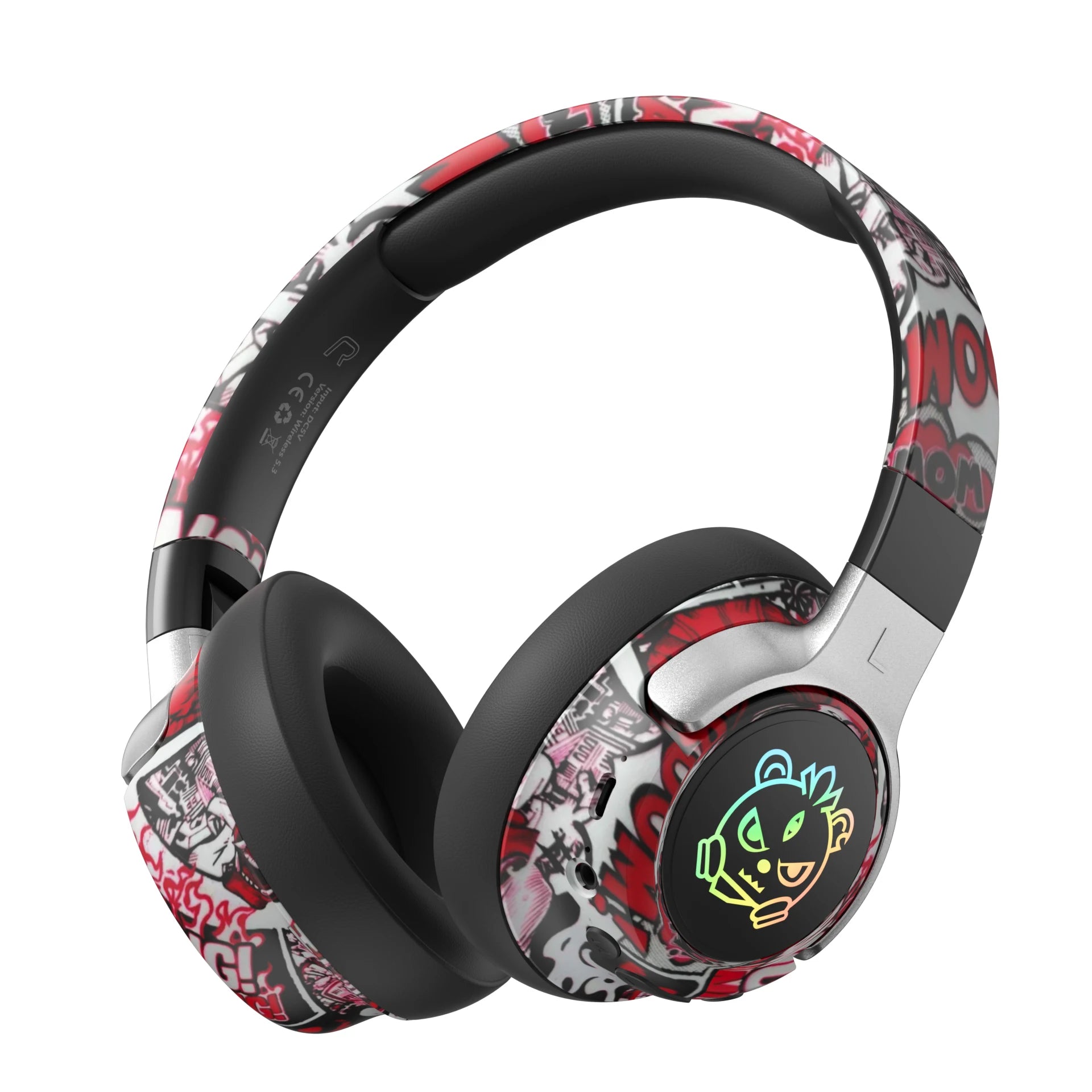 Graffiti Wireless Gaming Headphones 360° Stereo Sound, Support AUX/TF Card Mode Hi-Res Audio, Over Ear Foldable Lightweight