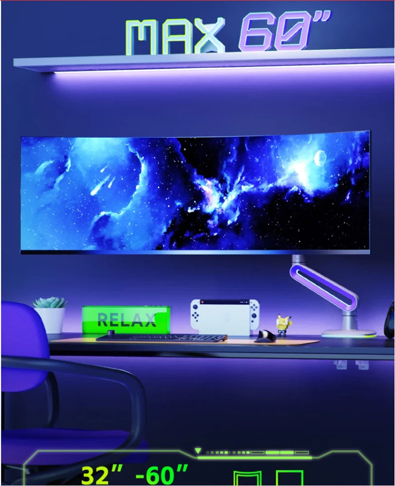 NB G70 F6 E6 Gaming Monitor Arm 32-60 Inch Curved Arc Screen Desktop Ultra Wide Monitor Holder Mount with RGB Light 2-20kgs
