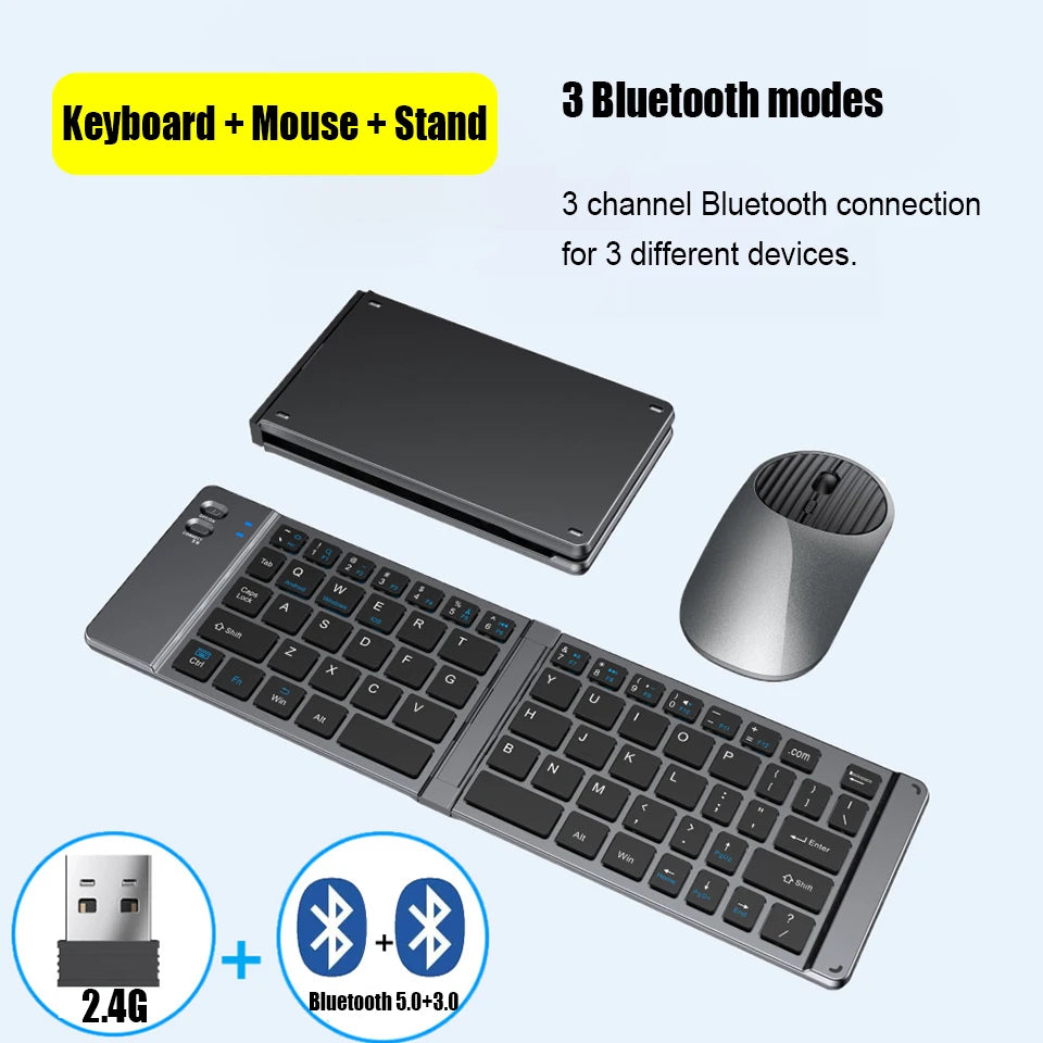 HKYC Mini two fold the third mock examination Bluetooth 2.4G keyboard and mouse set type-c charging tablet