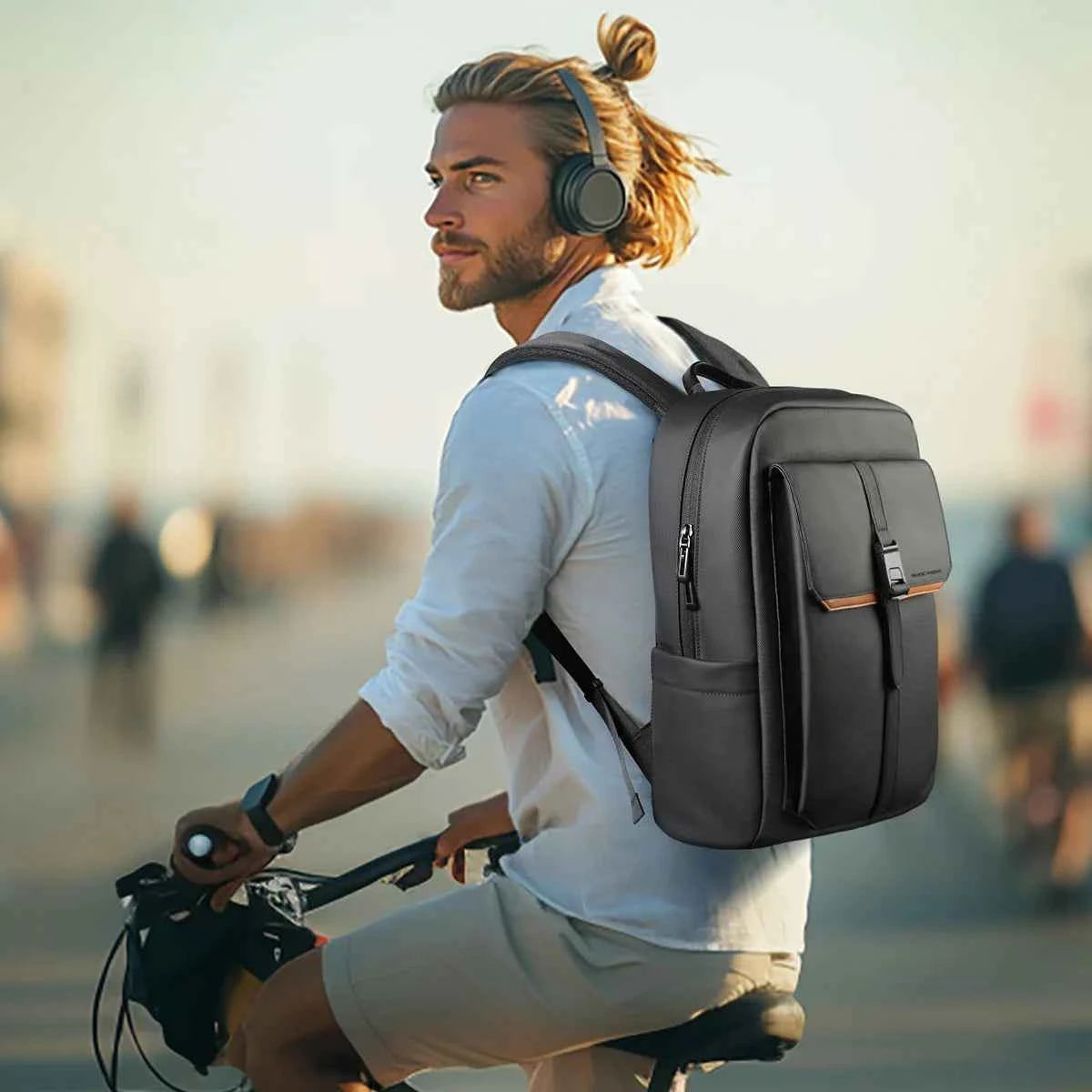 HK Stylish Business Backpack for Men Waterproof 15.6 inch Flap Laptop Backpack Multiple Pockets Casual Daypack for Work School