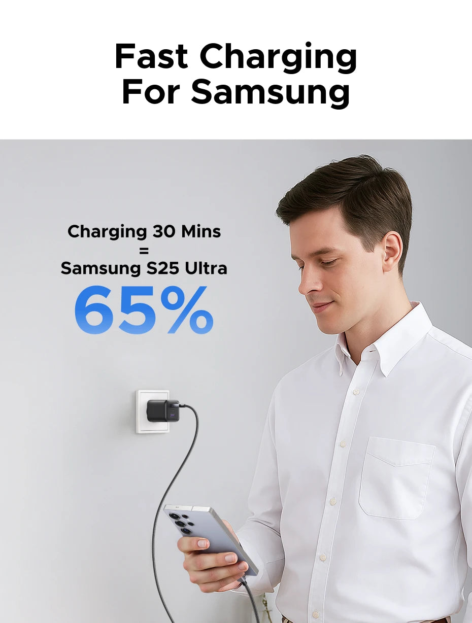 【EU Plug】UGREEN 45W/30W/25W/20W GaN Charger PD3.0 PPS QC3.0 USB C Fast Charger For iPhone 17 16 15 ProMax Samsung S25 iPad Air