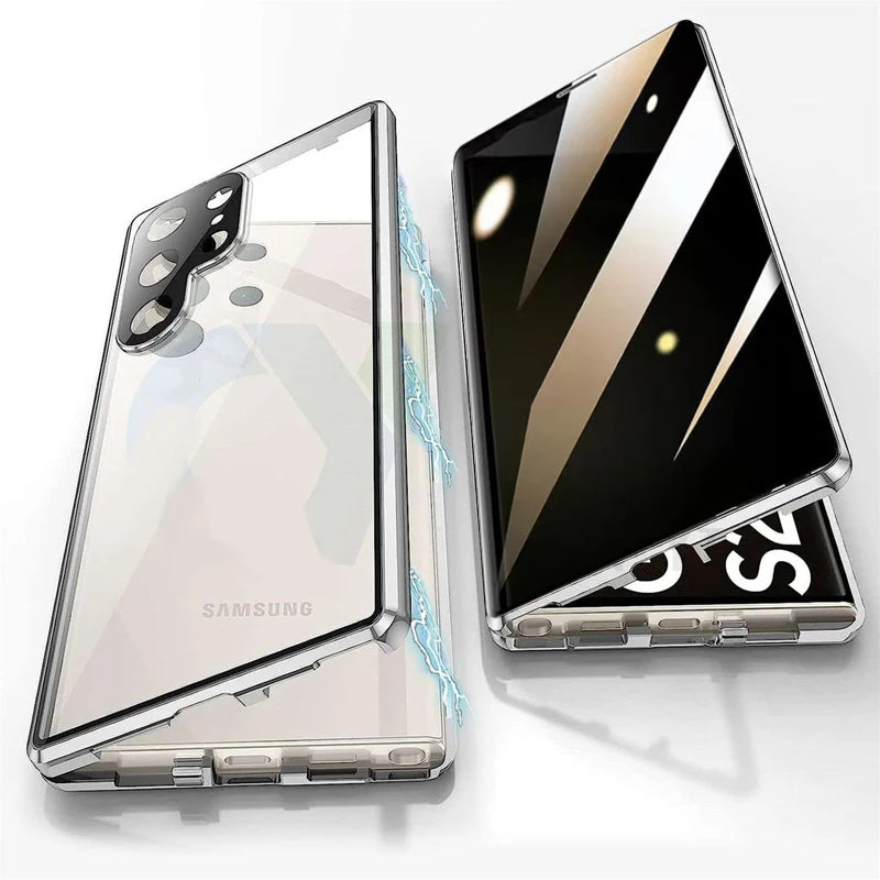Anti Peeping Metal Phone Case For Samsung Galaxy S25 S24 S23 S26 Ultra Plus 360 Degree Privacy Protection Magnetic Phone Cov
