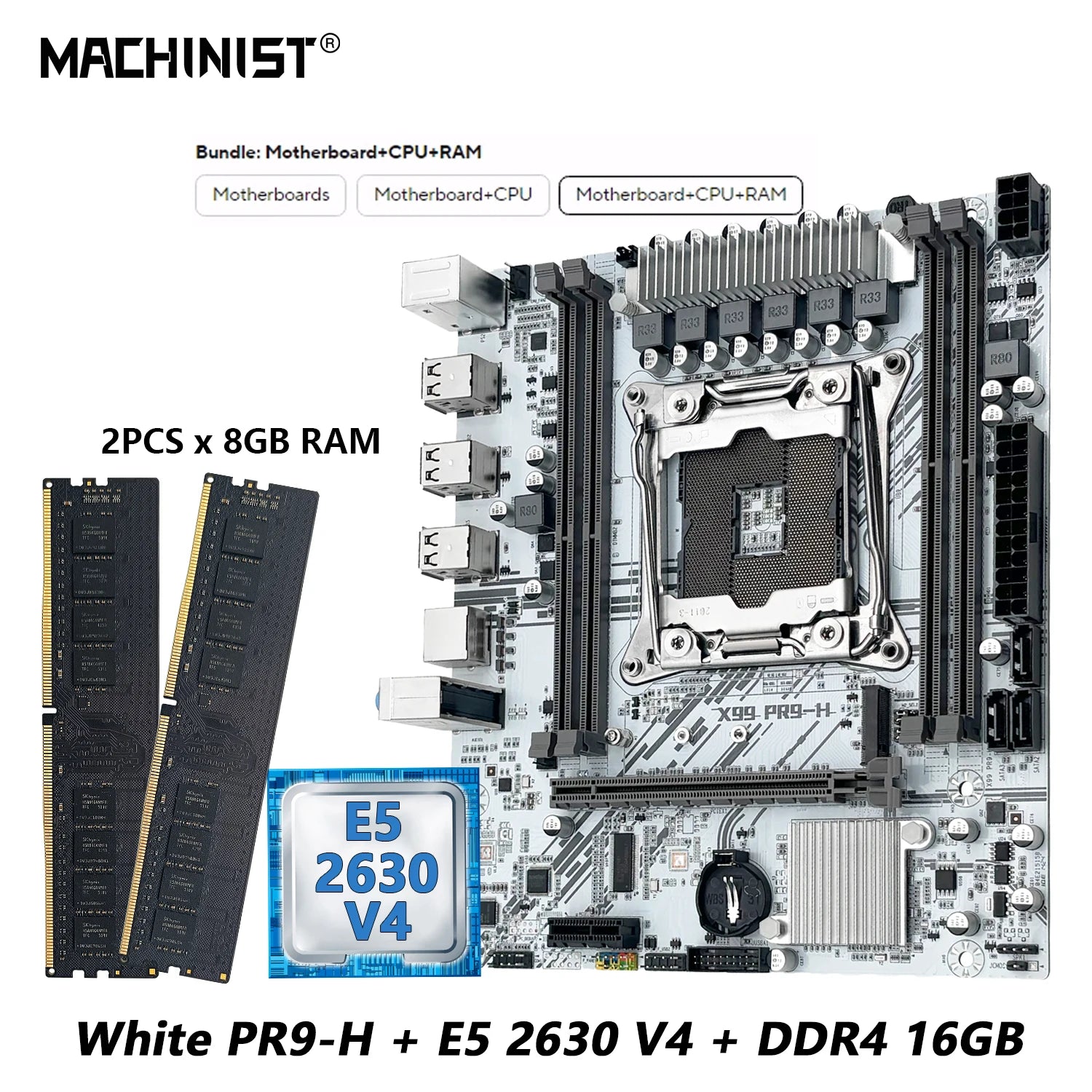 MACHINIST White X99 PR9-H Motherboard combo Intel Xeon E5 2630 V4 LGA 2011-3 CPU DDR4 16GB RAM NVME m.2 Optional kit set - WinSupport Tech