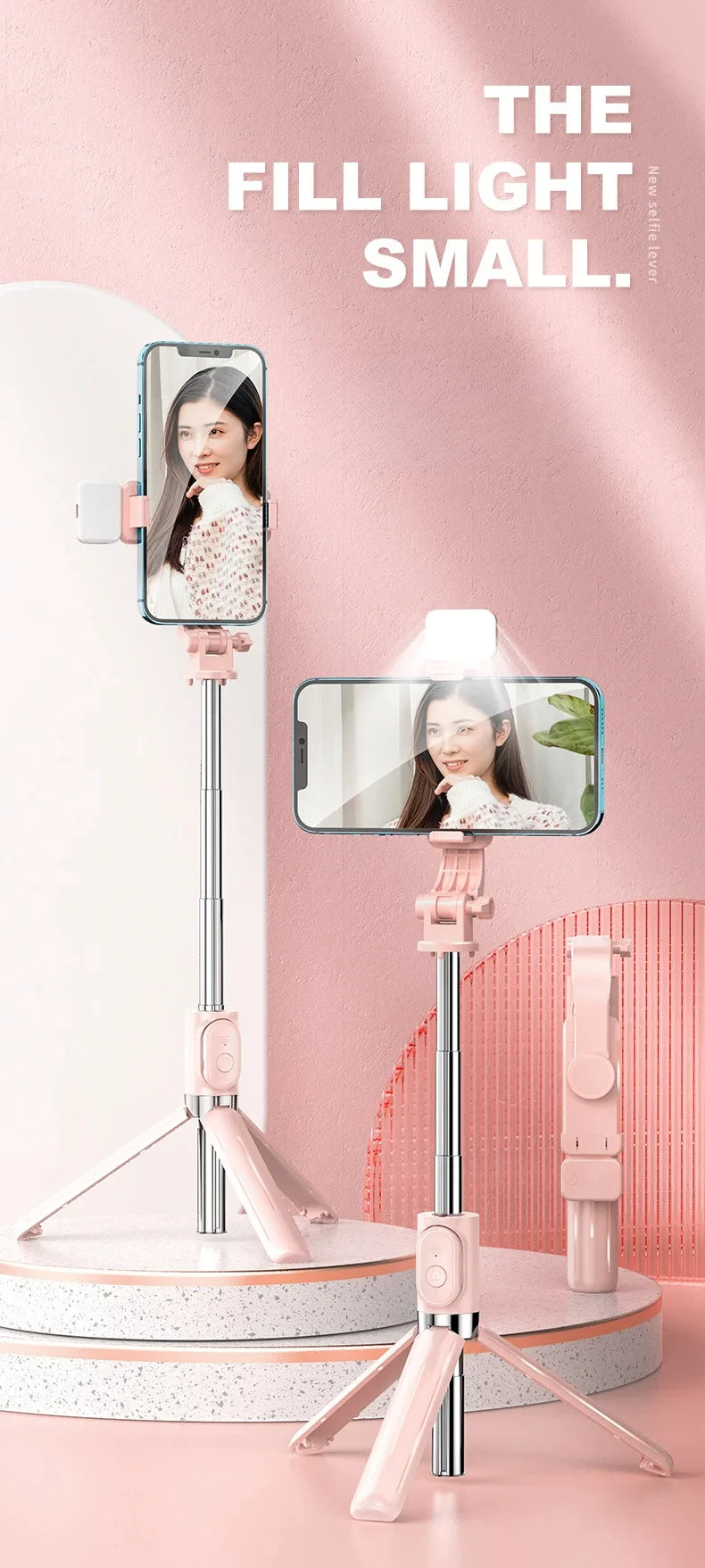 Bluetooth Remote Extendable Selfie Stick Tripod Stand for iPhone Samsung, Tiktok Live Streaming Portable Telescopic Phone Stand